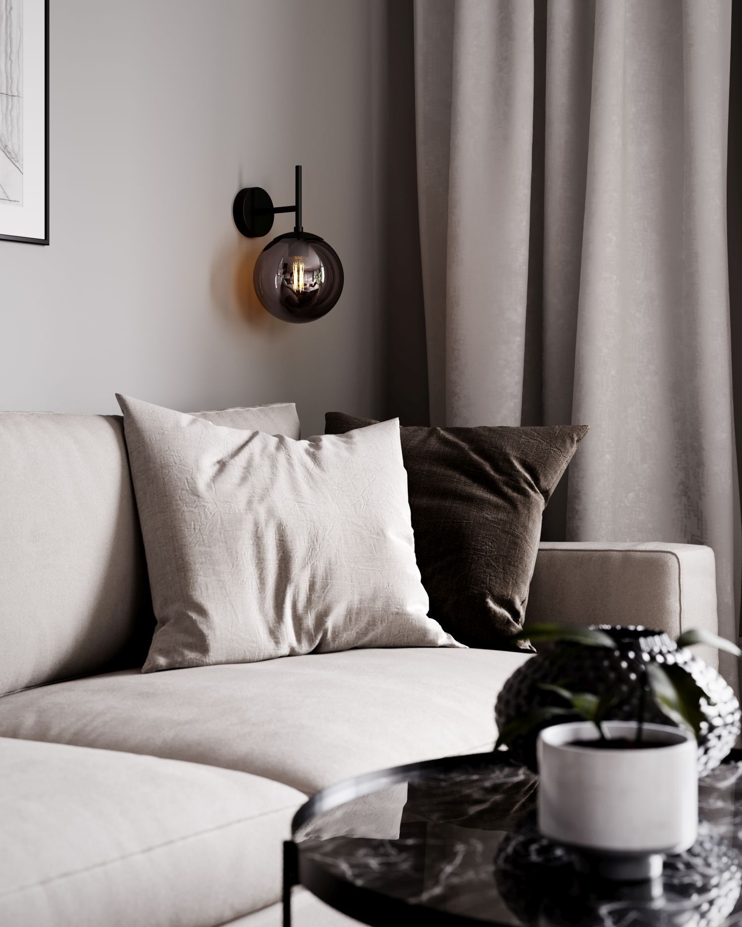 Wandleuchte mit Stecker E27 Metall Rauchglas Kugelschirm Kissen, Dekoration für Zuhause, Couch, Wohnzimmer, Kopfkissen