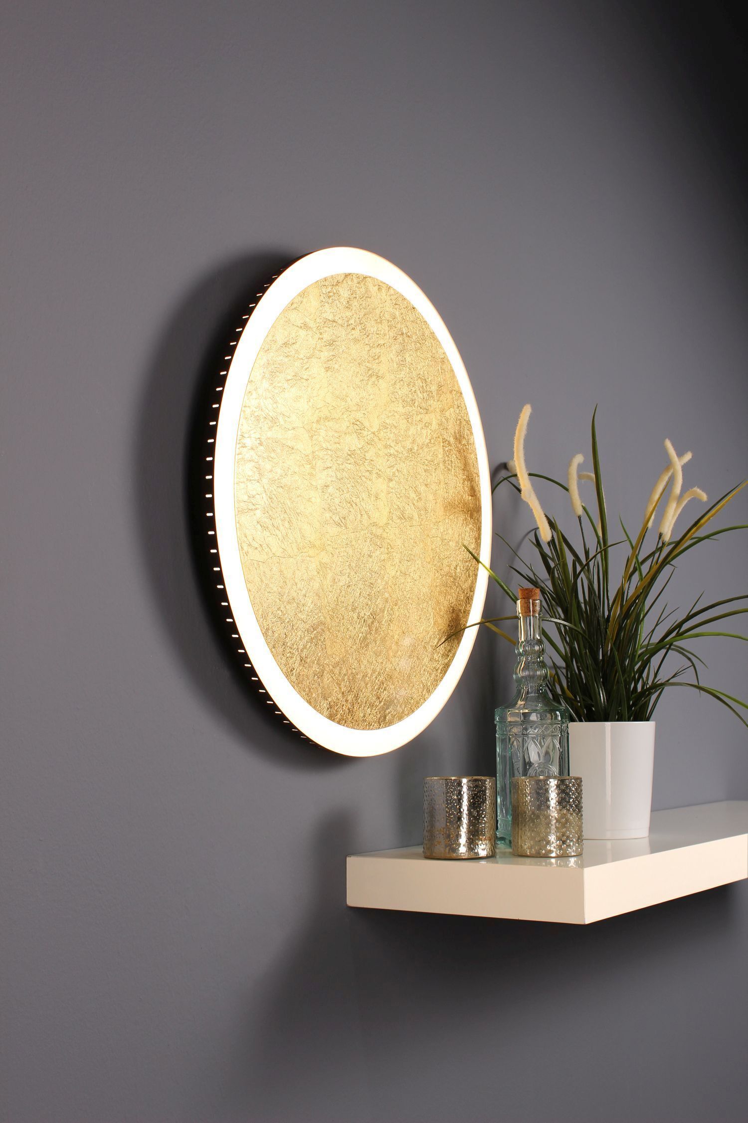 runderer spiegel, wandspiegel, LED runder spiegel, goldener spiegelscheibe, wohnaccessoire