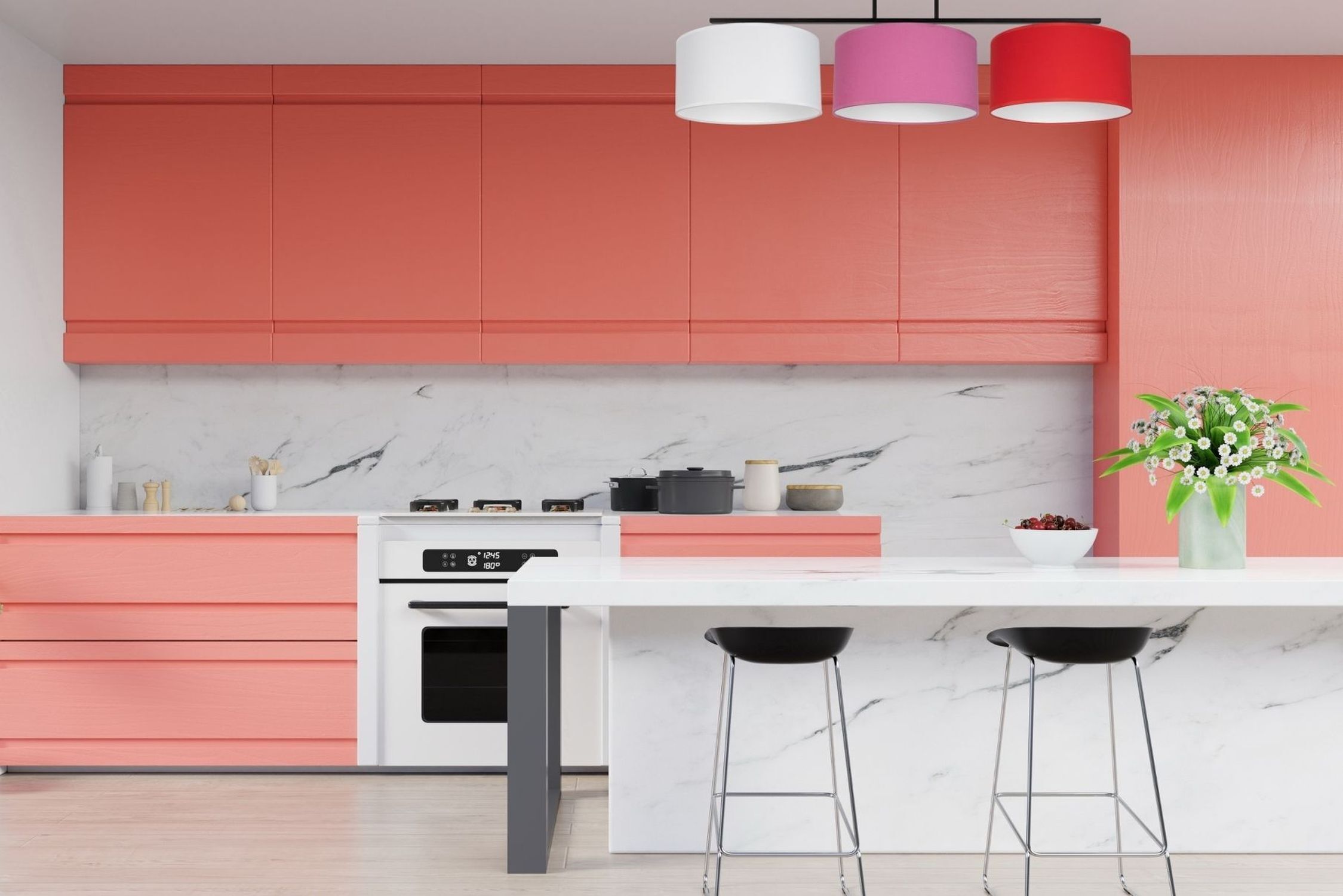 Blendarme Deckenlampe Stoff Weiß Rosa Rot E27 L:100 cm Küche, Küchenschrank, Kücheninsel, Marmortop, Hängelampe