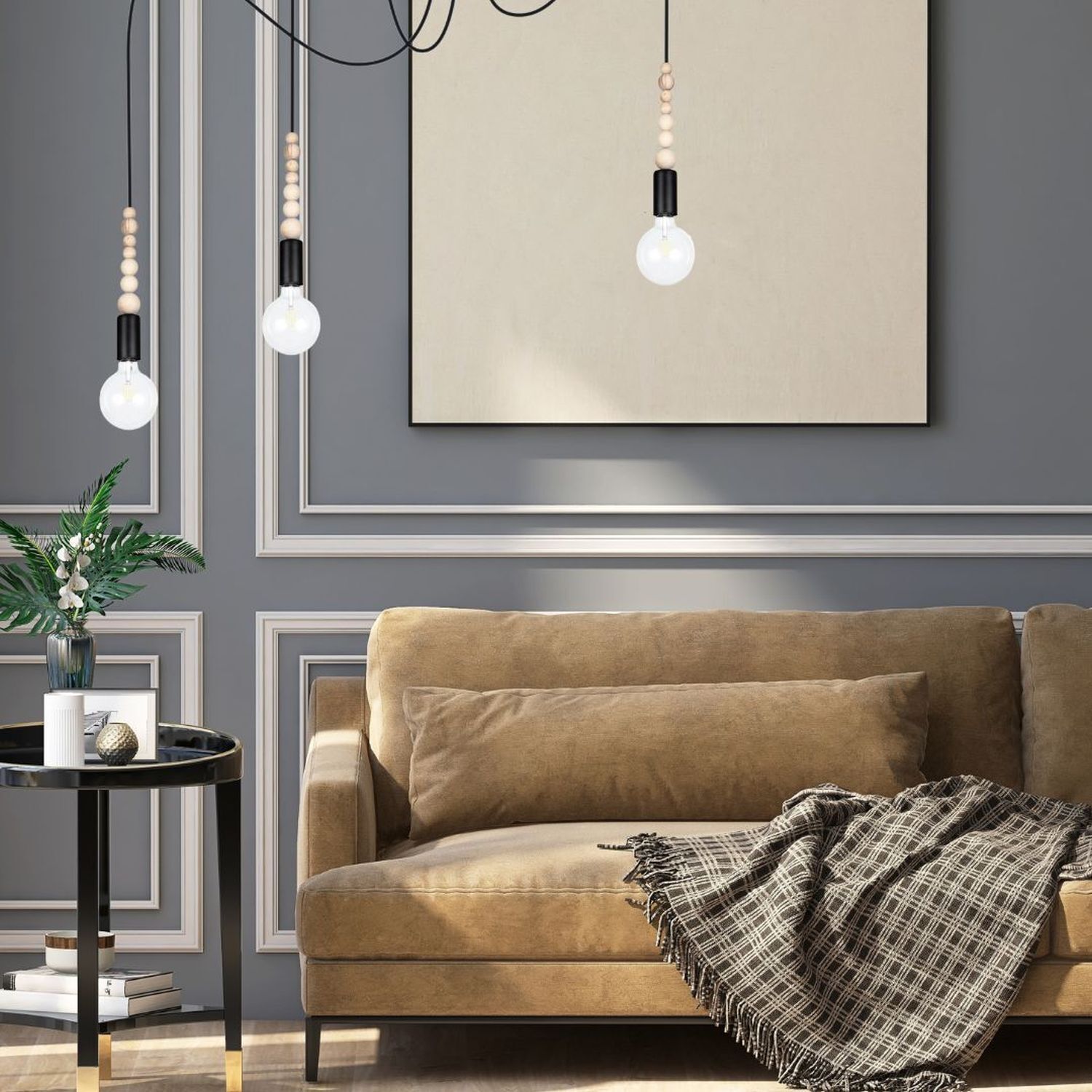 XXL Hängelampe Spider verstellbar L:400 cm E27 Schwarz wohnzimmer, sofa, beige, deckenlampe, wandpaneele