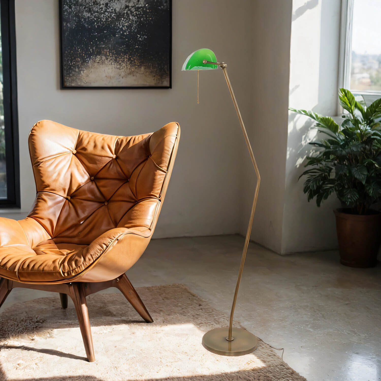 XXL Bankerlampe Messing Glas Wohnzimmer MINISTERO Lampe, Mobiliar, Stehlampe, Stuhl