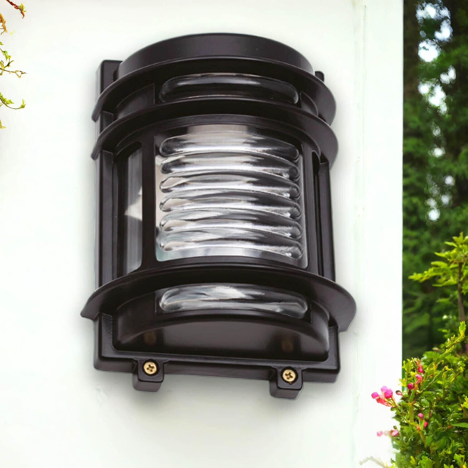 Lampe d'extérieur murale laiton verre H : 22 cm IP64 noir