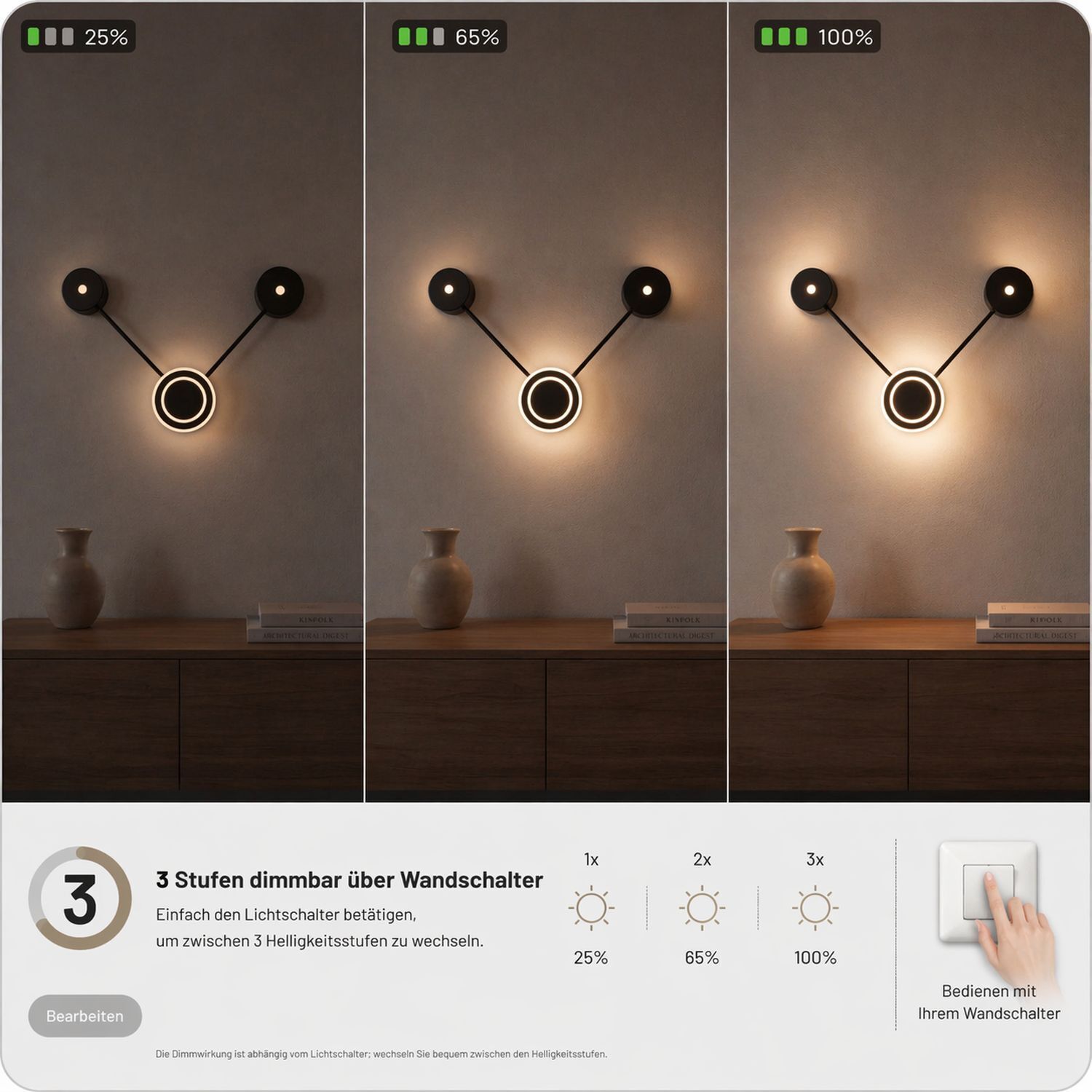 Wandleuchte, Wandlampe, Beleuchtung, Rundlicht, Holzmöbel