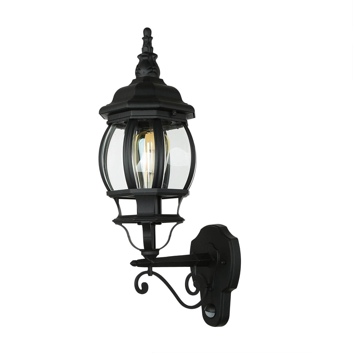 Außenwandlampe Schwarz E27 H: 54 cm Rustikal Glas Alu Lampe, Leuchte