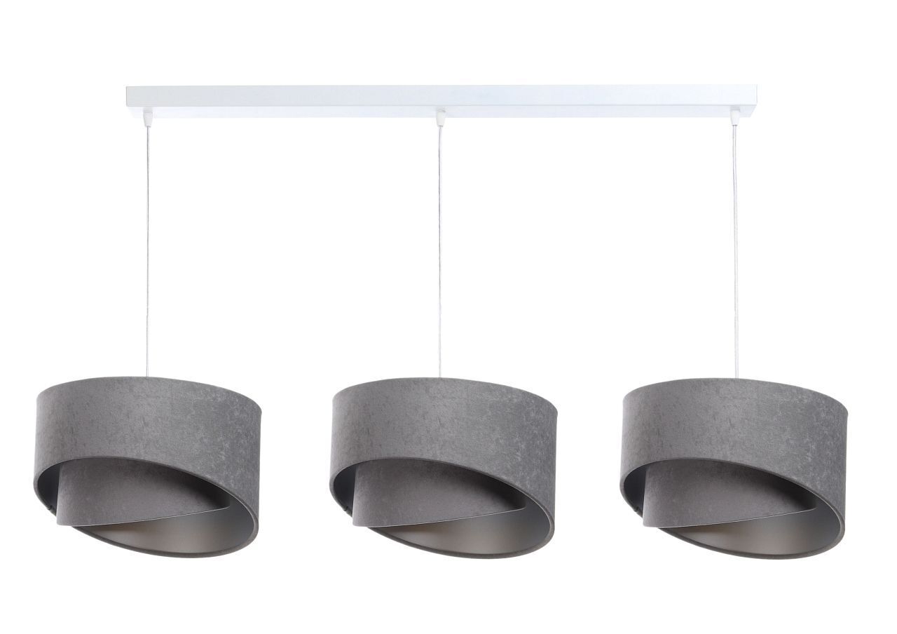 Suspension 3 flammes en blanc gris argent E27 Tissu