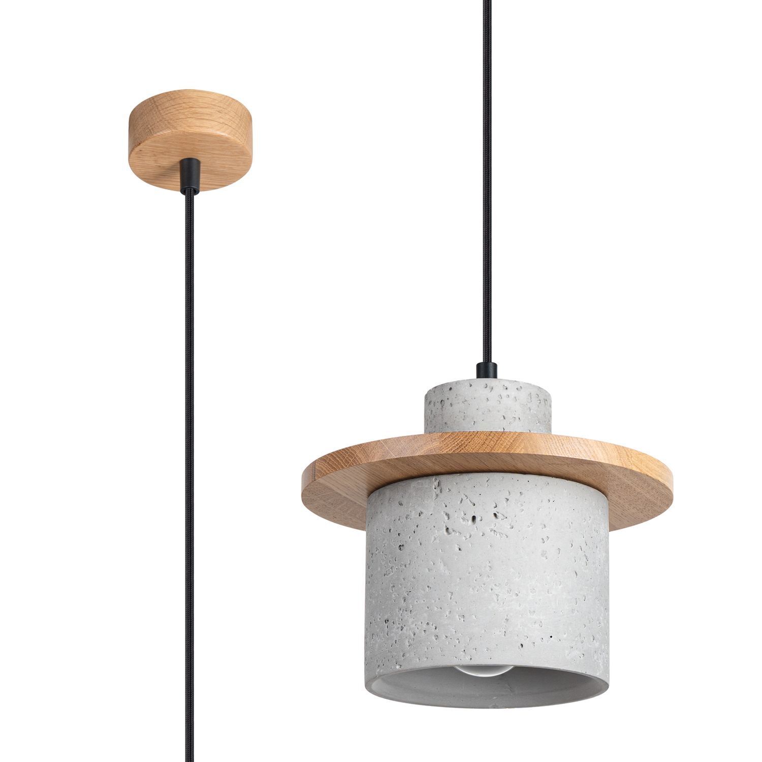 Hängelampe Holz Beton E27 22 cm Pendelleuchte Esstisch Pendelleuchte, Holz, Beton, Grau, Kabelschirm