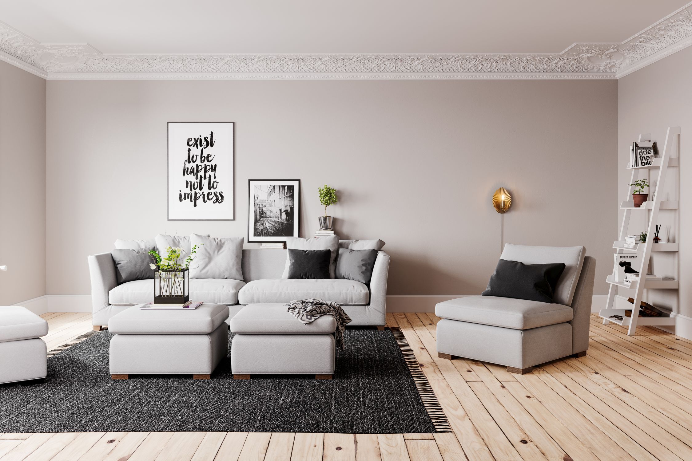 Wohnzimmer, Sofa, graue Farbe, Teppich, Wohnzimmermöbel