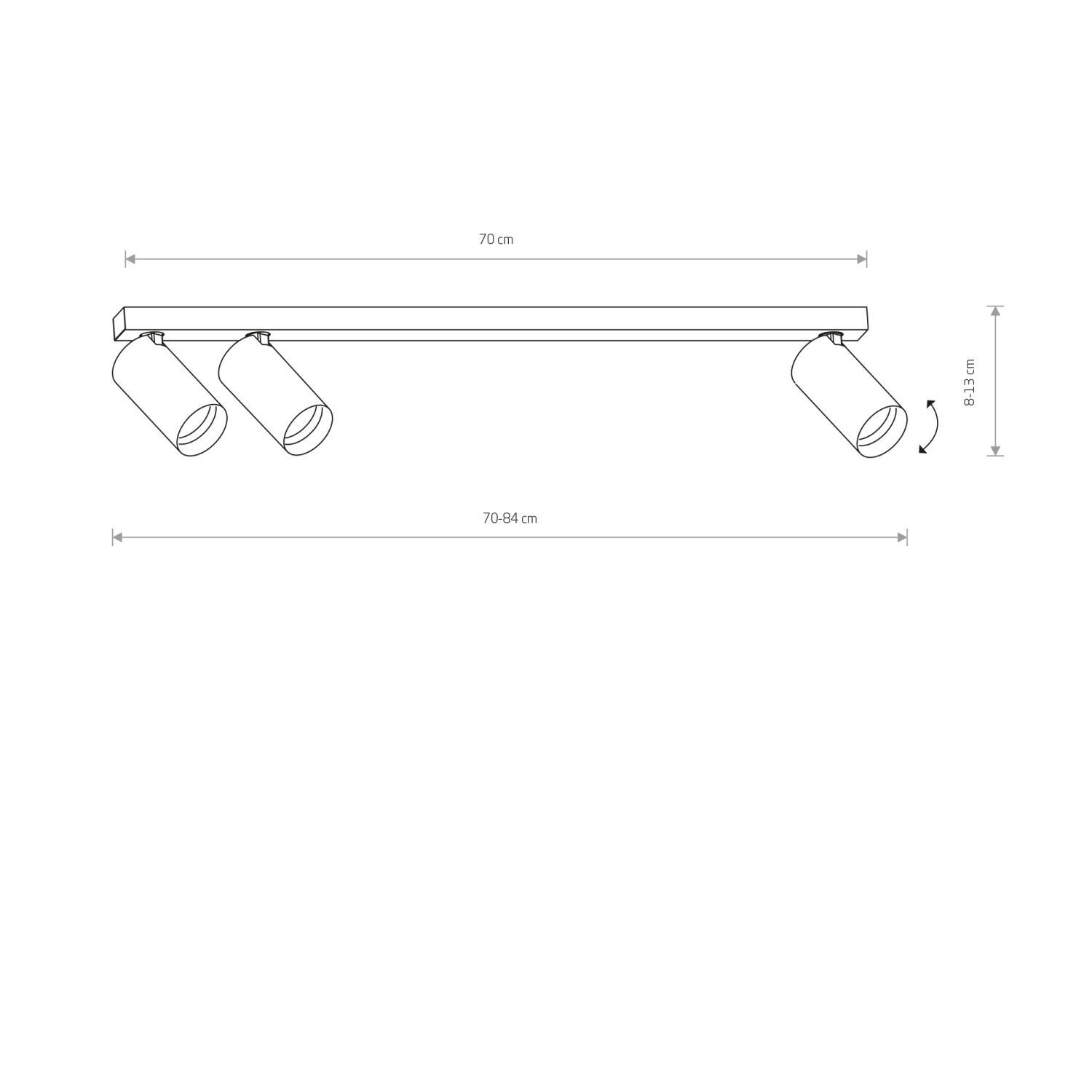 Spot de plafond à 3 flammes GU10 en noir doré 70 cm de long