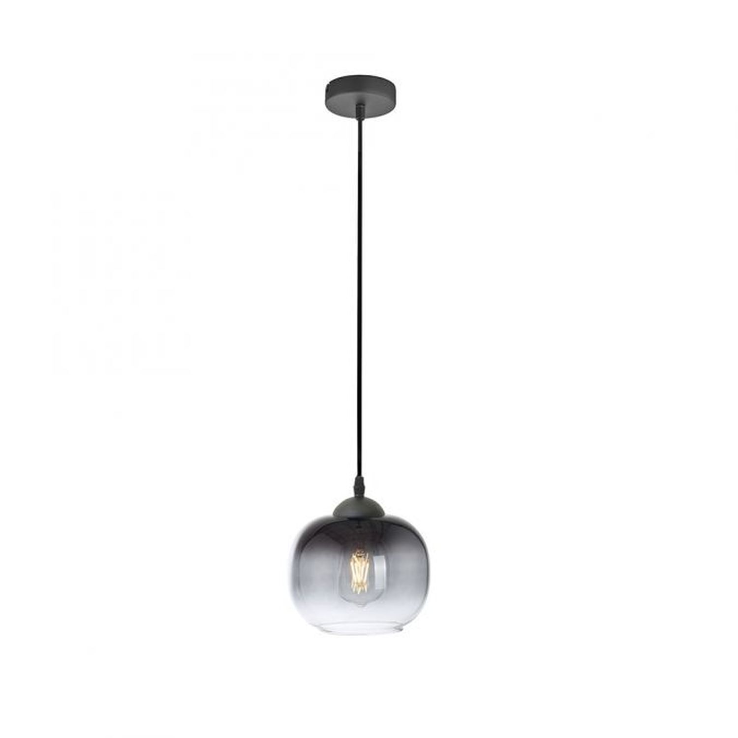 Lampe à suspendre Abat-jour en verre Gris fumé Noir E27 Ø19 cm rond Lampe