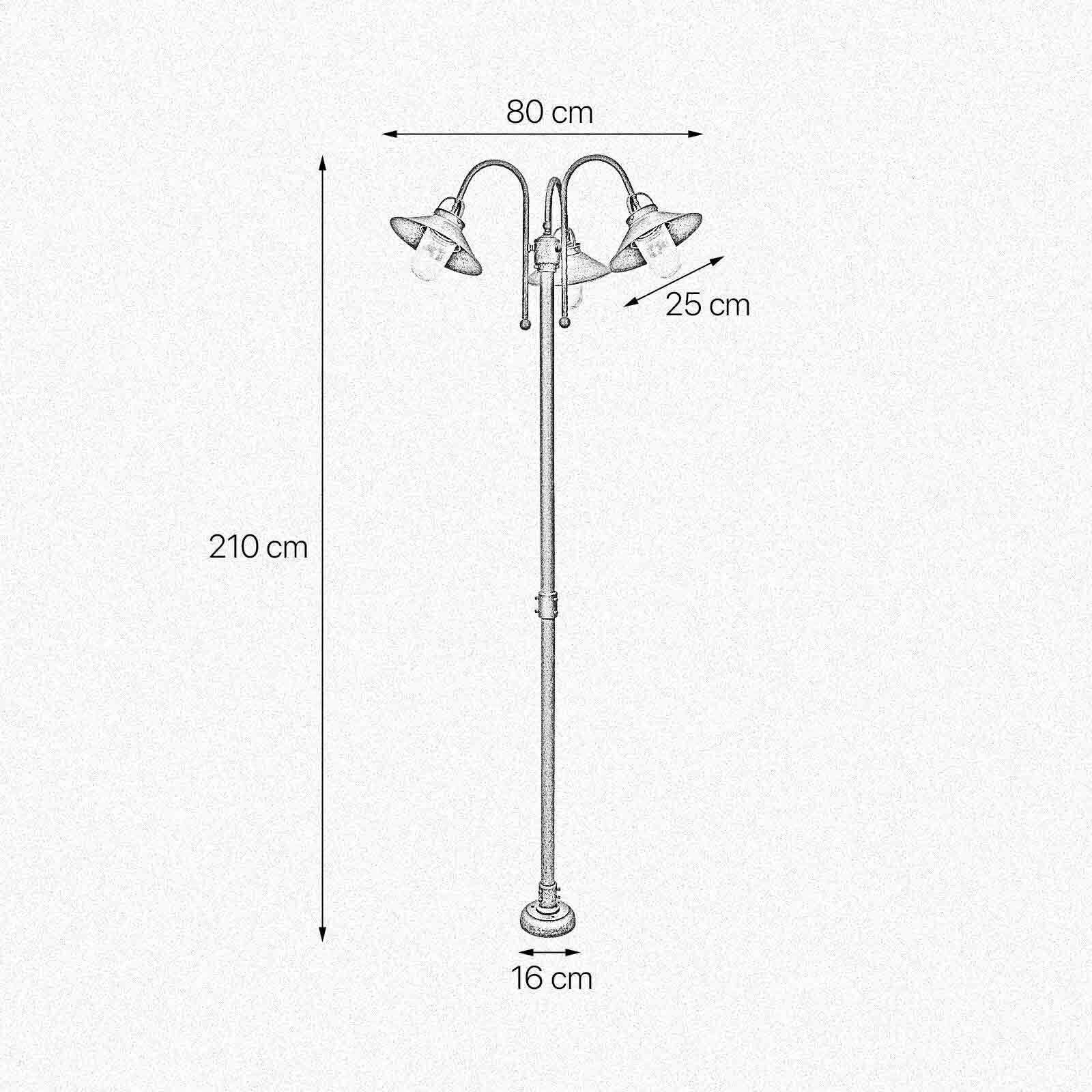 Wegeleuchte groß 2,1 m Messing Glas IP44 3-flammig E27 Badezimmer, Drinnen, Zimmer, Duscharmatur, Lampe