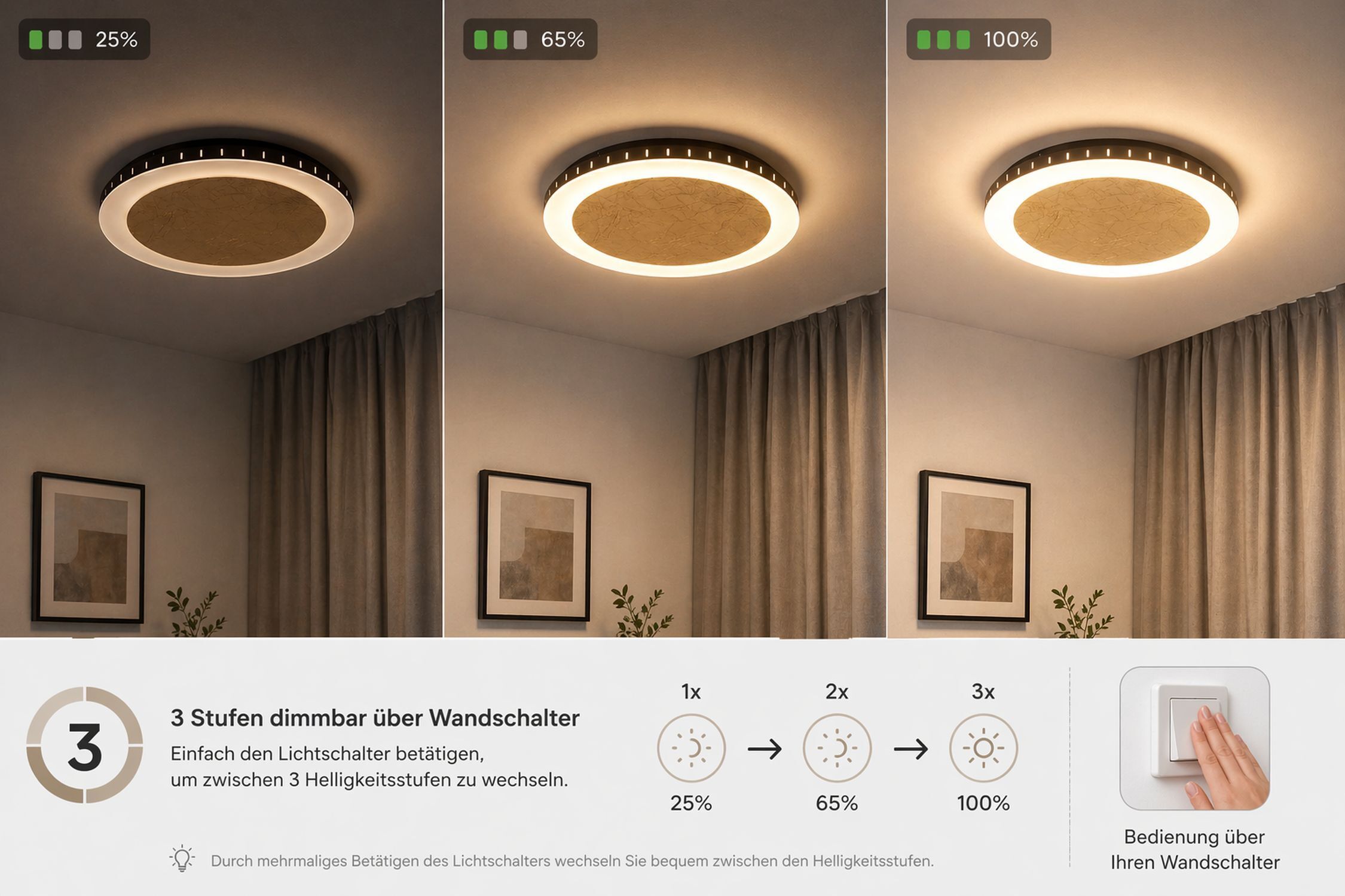 Deckenleuchte, Runder Lichtring, LED-Lampe, Crackle-Muster, Wohnzimmerdeko
