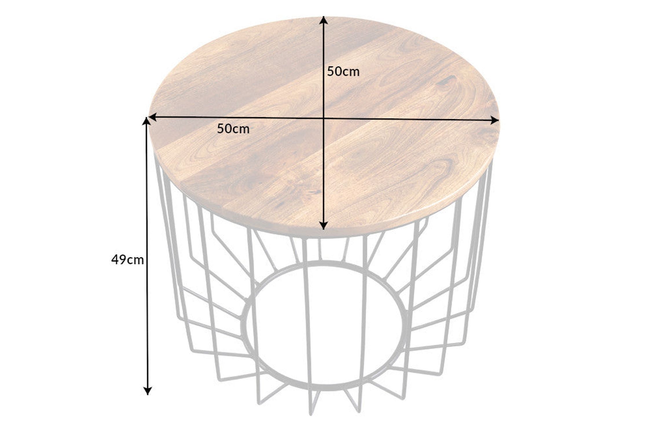 Table basse mangue bois métal Ø 50 cm ronde