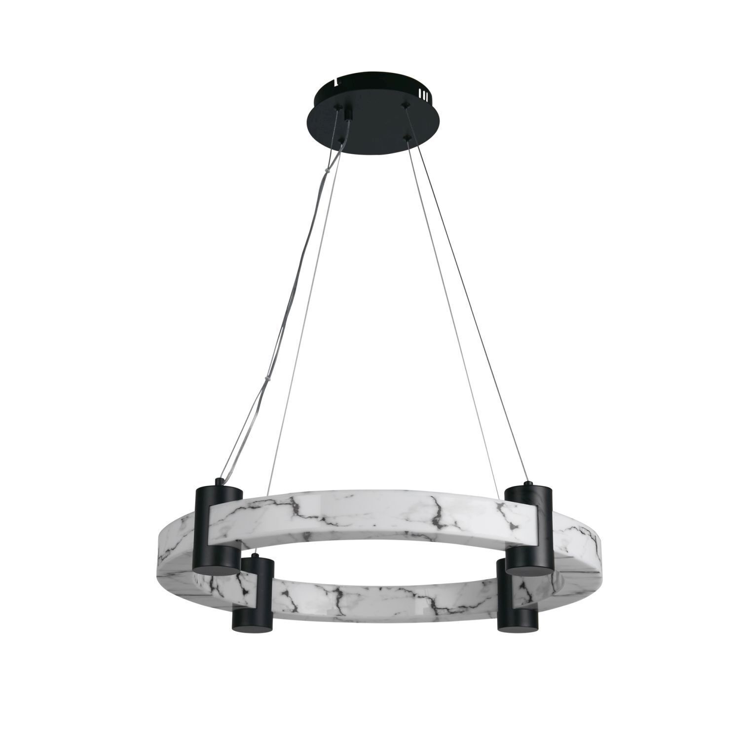 Runde LED Pendelleuchte Metall Harz Ring B:60,5 cm 29 W Hängelampe, Kreisform, Marmoroptik, Silber/Weiß, Pendelleuchte