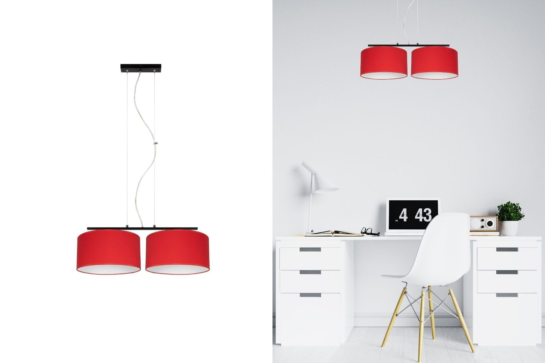 Stoff Pendelleuchte blendarm Rot Weiß E27 70 cm lang hängelampe, roter lampenschirm, doppel lampen, dekor, wohnzimmer lampe