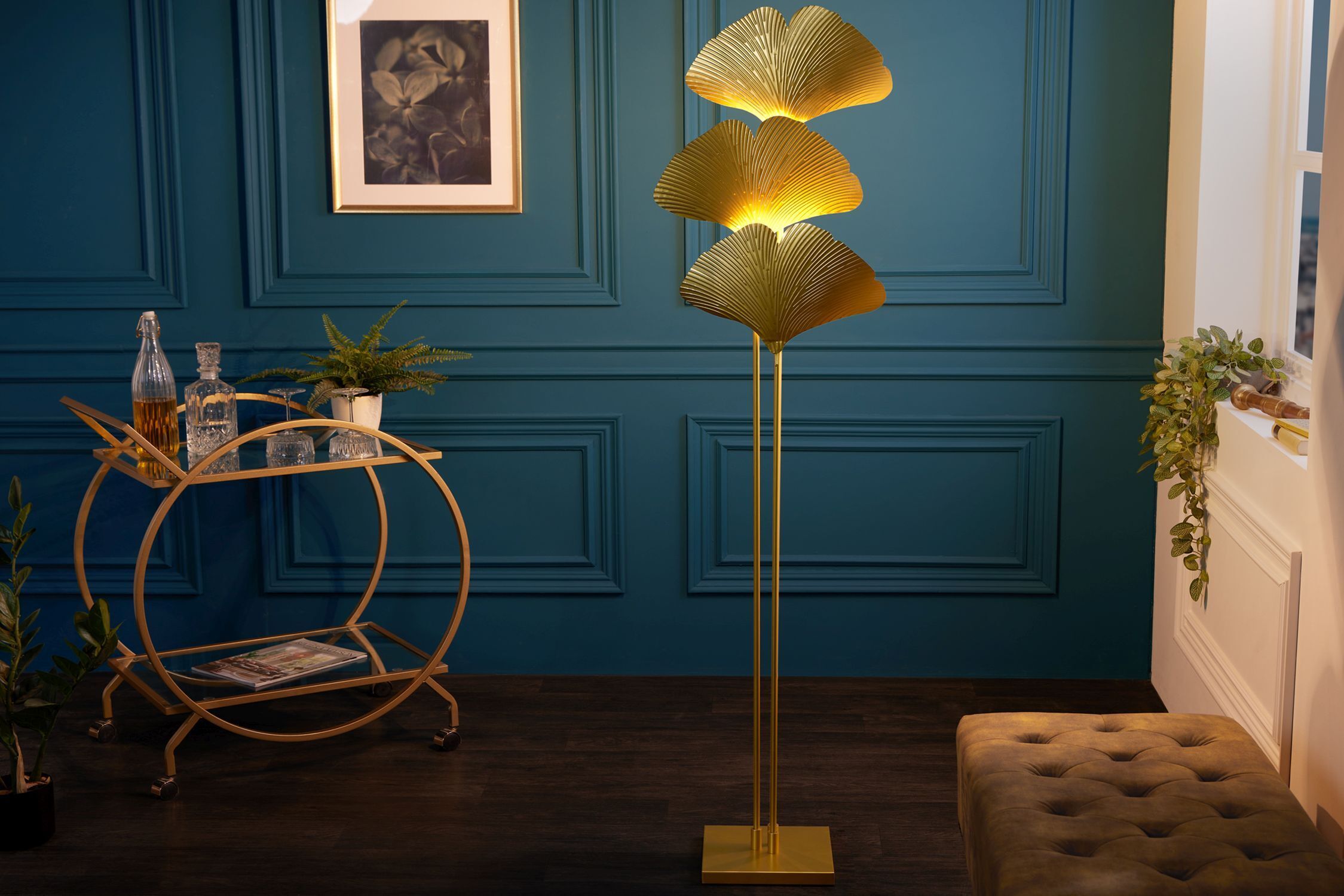 Stehleuchte 3-flammig Metall Gold indirekt E14 160 cm Lampe, Stehlampe