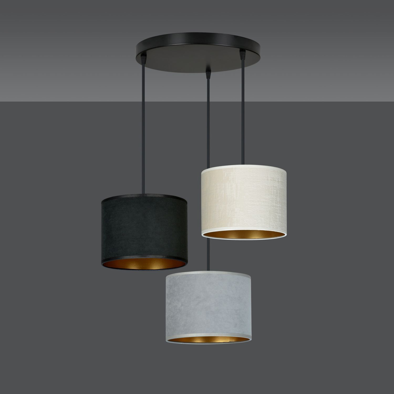 Suspension réglable tissu métal E27 3 flammes CYRIL