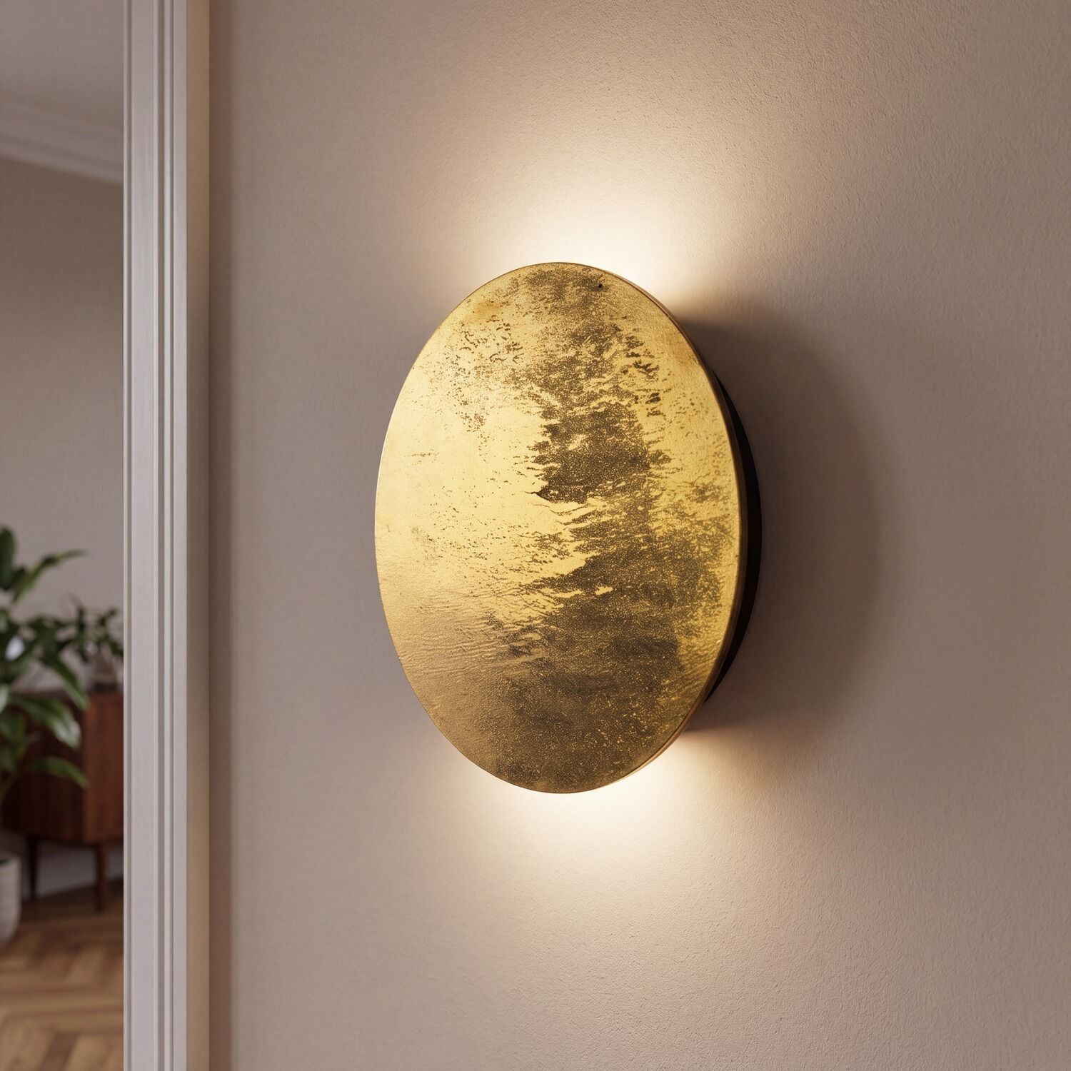 Wandlampe, Wandlampe gold, Wandleuchte, Goldfarbene Leuchte, Rundlampe