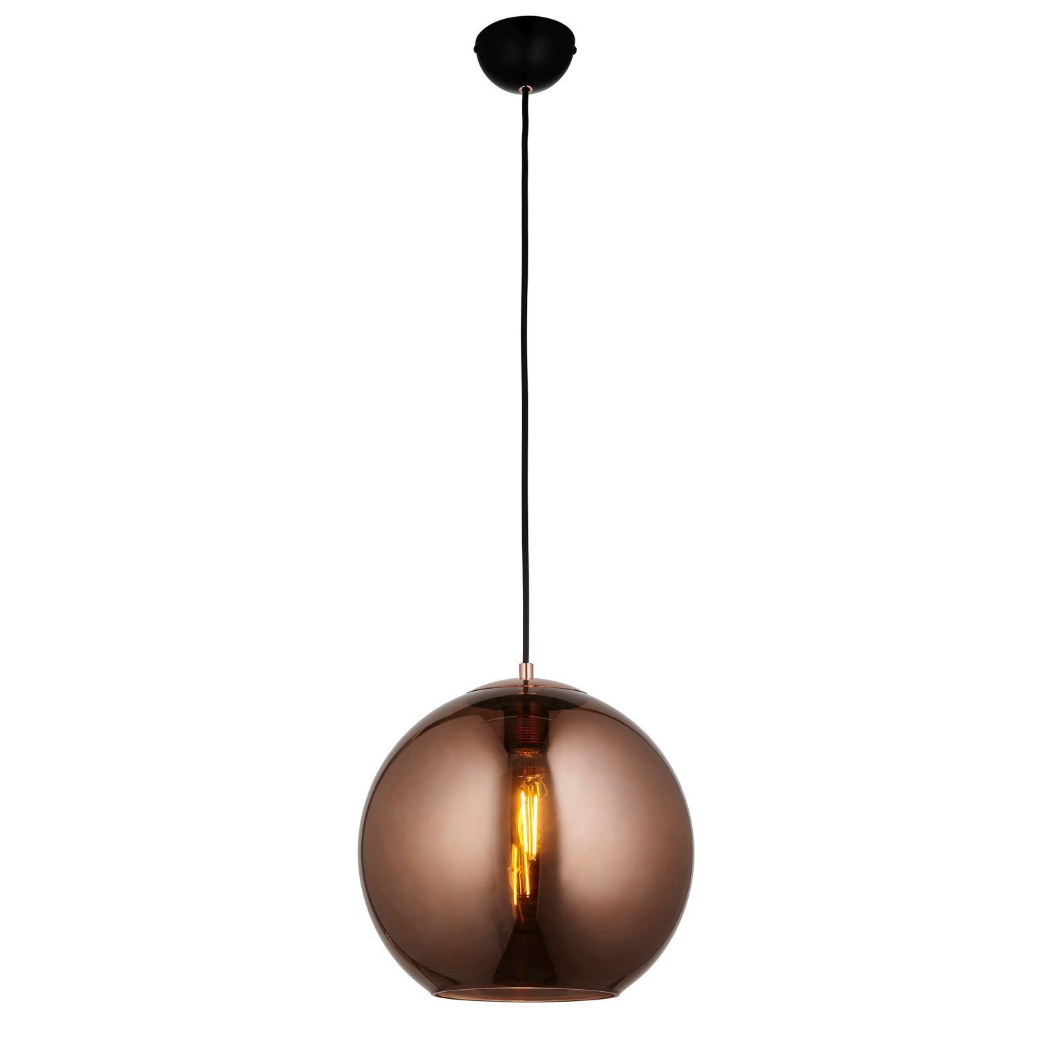 Suspension boule Ø 30 cm verre métal en noir cuivre E27