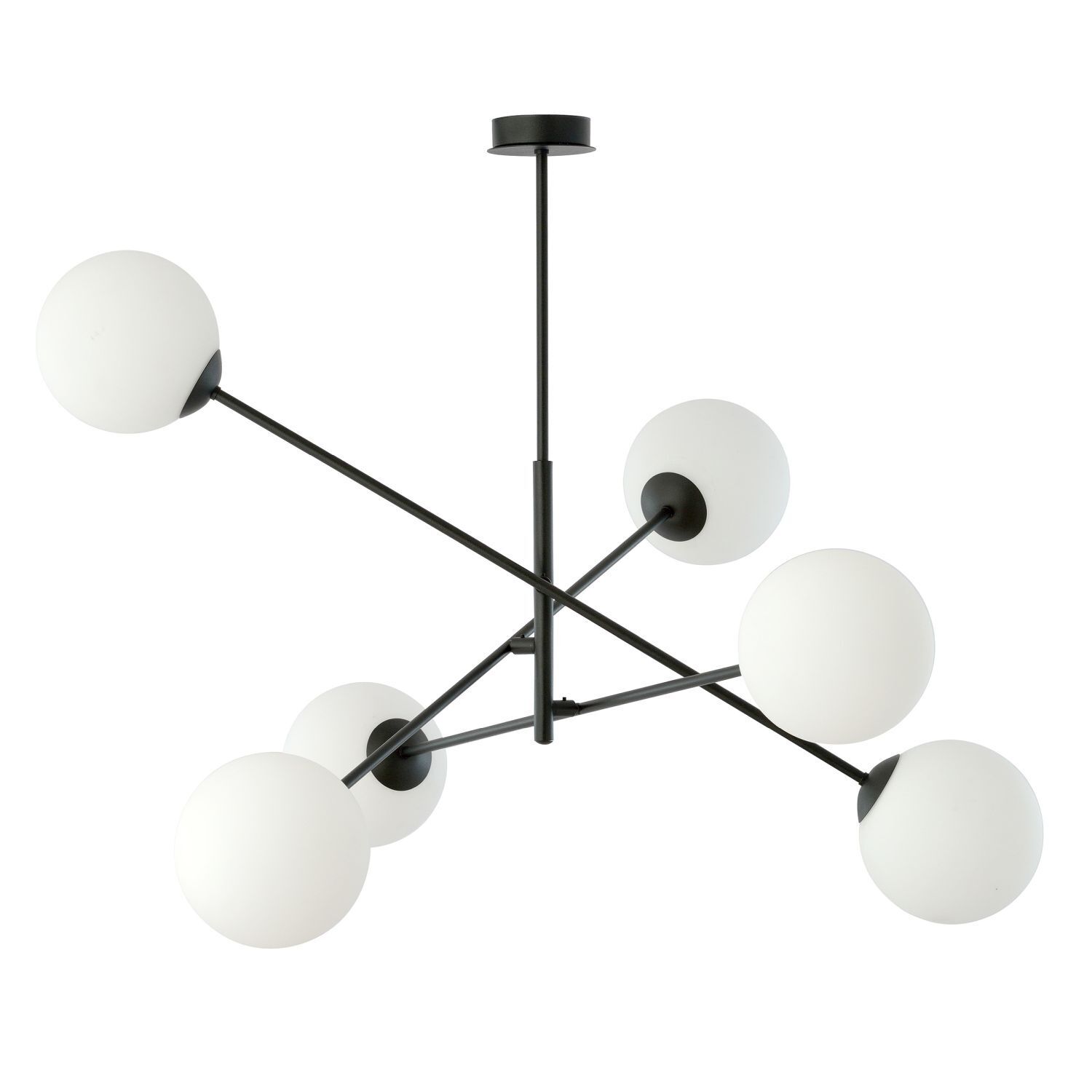 Plafonnier métal verre 102 cm orientable noir blanc 6x E14