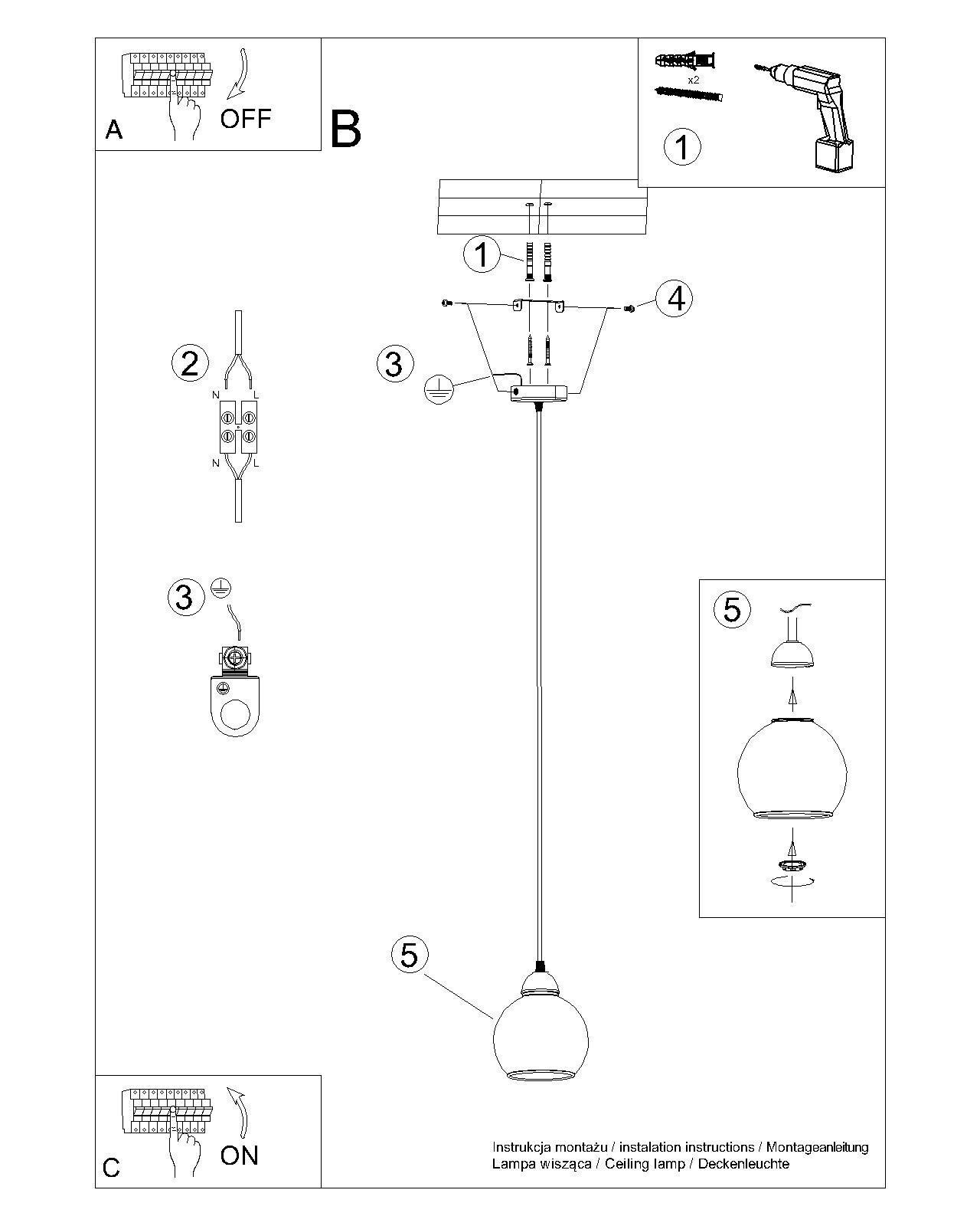 Lampe à suspendre Boule Abat-jour Noir Verre fumé E27