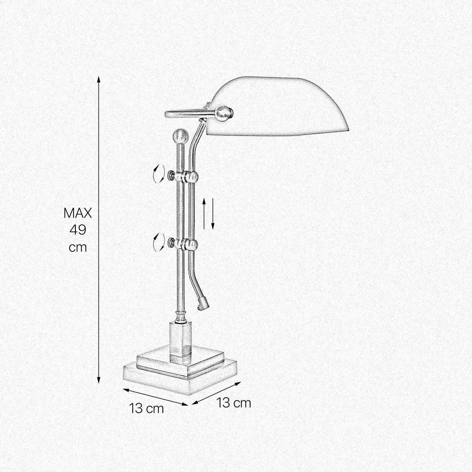 Schreibtischlampe Messing Glas H: 49 cm Zugschalter E27