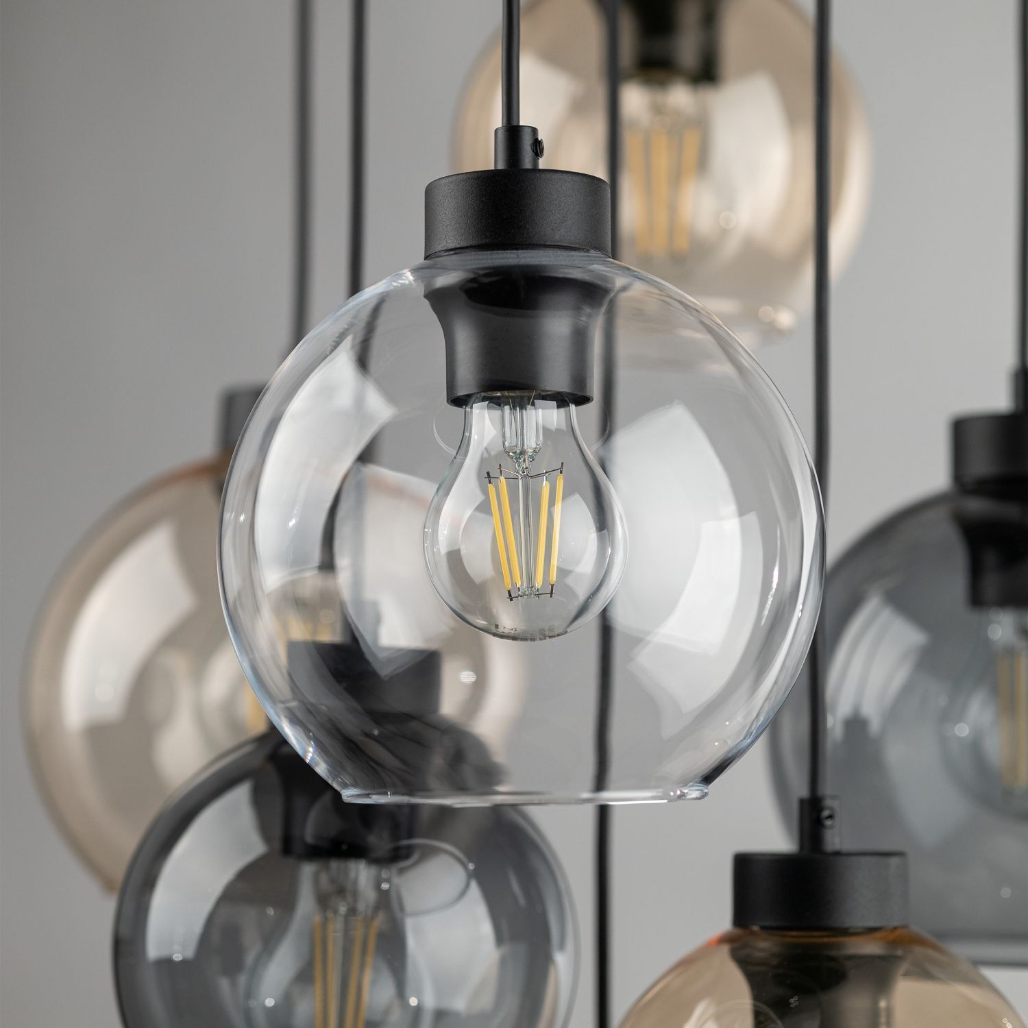 Lampe à suspendre verre fumé H : max. 140 cm réglable 7x E27 Licht, Lampe