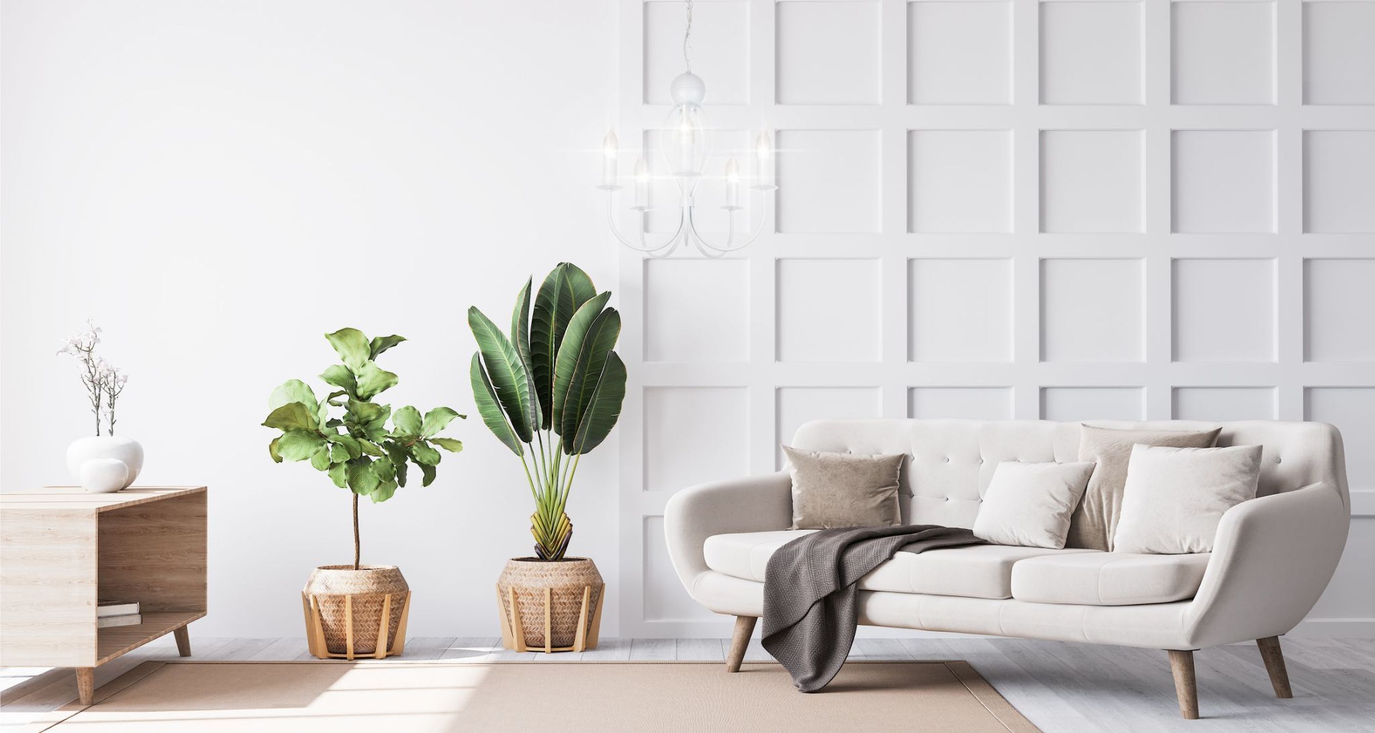 Lustre blanc métal 5 flammes E14 Classique Pflanze, Dekoration für Zuhause, Innenarchitektur, Wohnzimmer, Topfpflanze