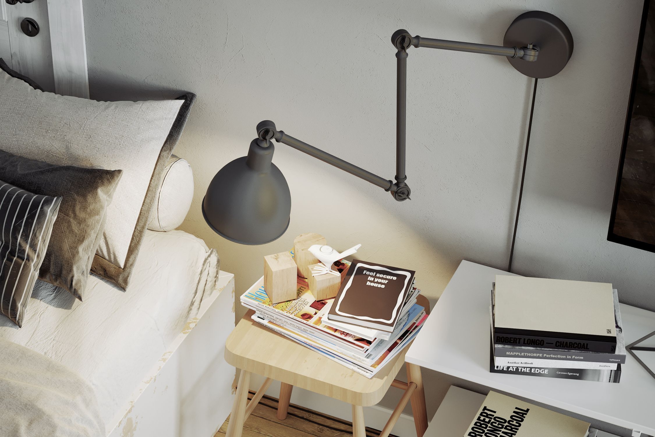 Leselampe Wand mit Stecker Metall Gelenkarm Grau wandlampe, Schreibtischlampe, Bettzimmerdekor, Lesestil, Nachttischsetup