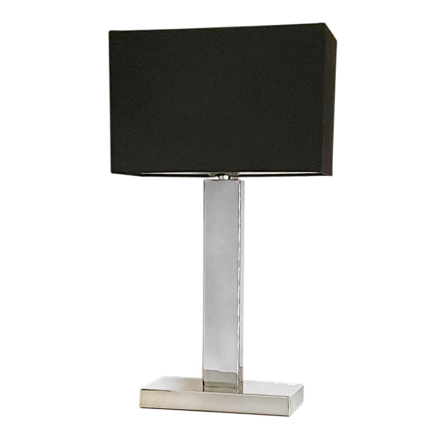 Lampe de table métal tissu 47 cm chrome noir E27 anguleux Lampe, Tischlampe