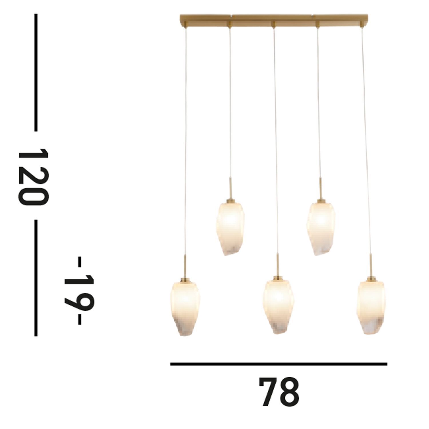 Lange Pendelleuchte Glas Metall 78 cm in Messing Weiß