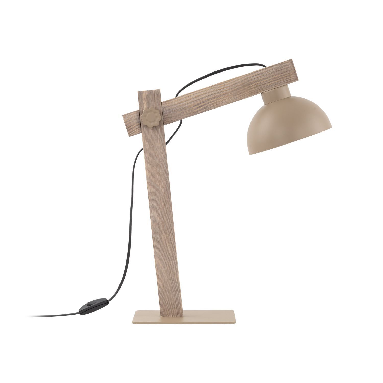 Tischleuchte Holz Metall Beige E27 52 cm flexibel Tischlampe, Holzlampe, Schreibtischlampe, Beige Lampenschirm, Klemm-/Armlampe