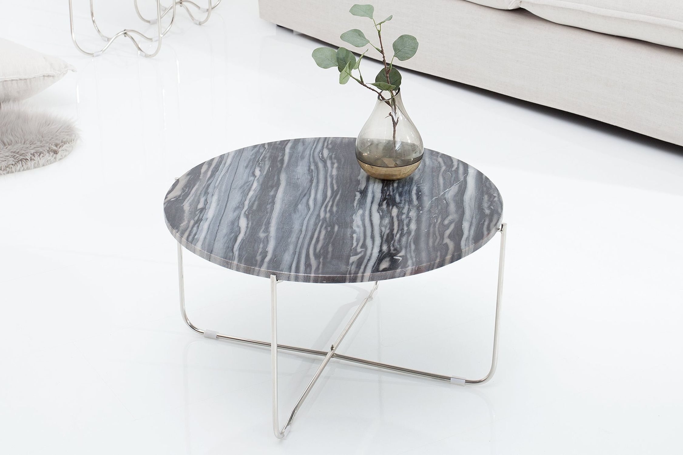Table basse en marbre métal gris argenté 62 x 62 cm