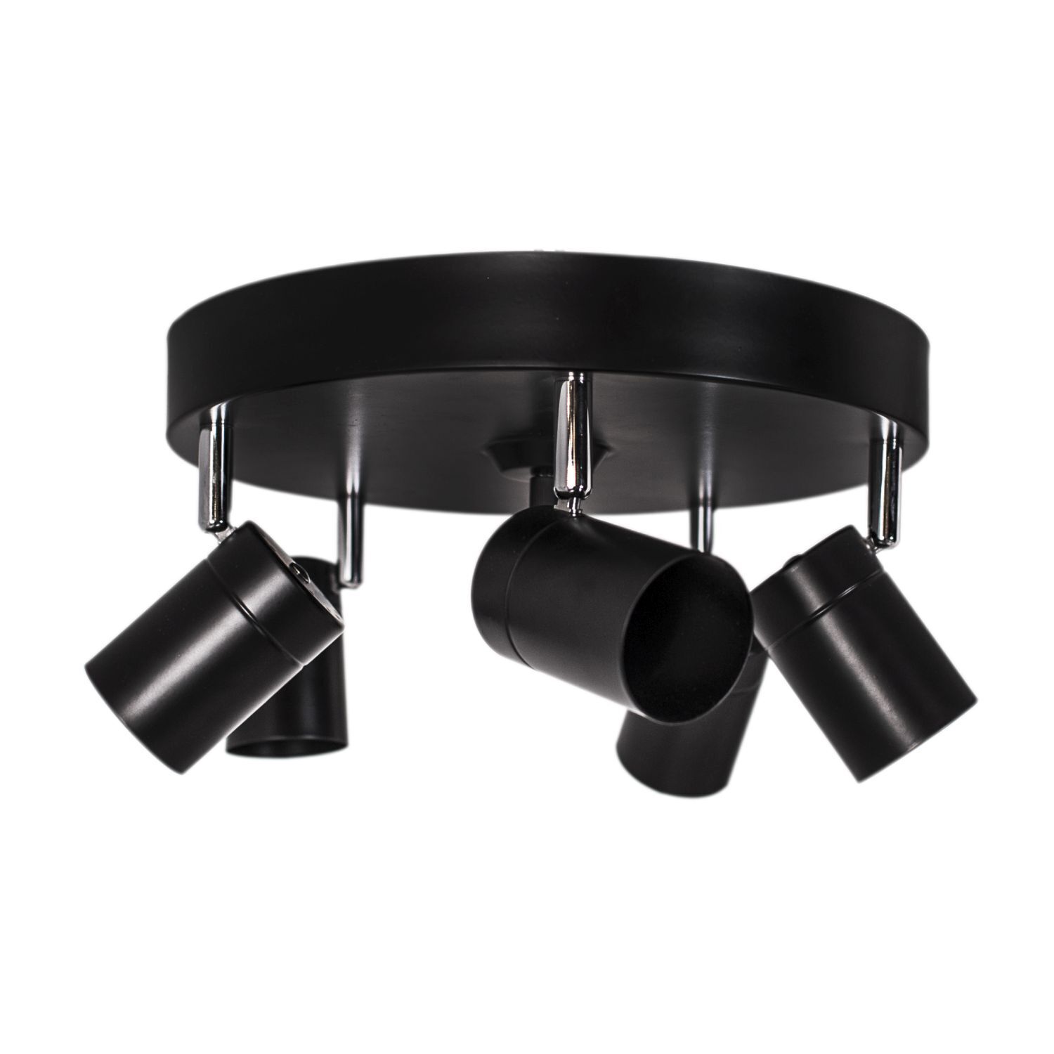 Runder Deckenspot 5-flammig GU10 Metall B: 30cm klein Schwarz Deckenlampe, Spotlights, Schwarze Leuchte, Rundpanel, Halterung metall