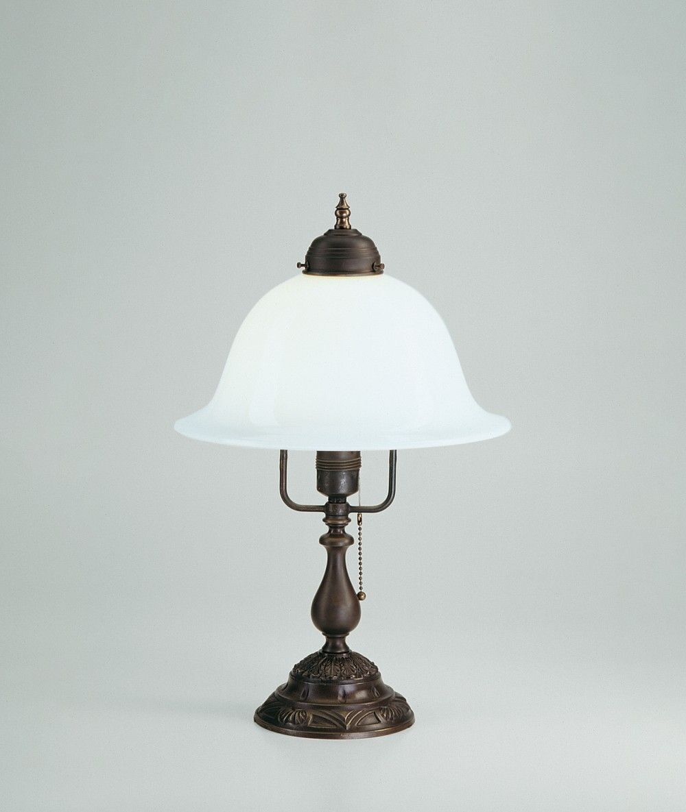 Lampe de table verre laiton interrupteur à tirette E27 45 cm antique