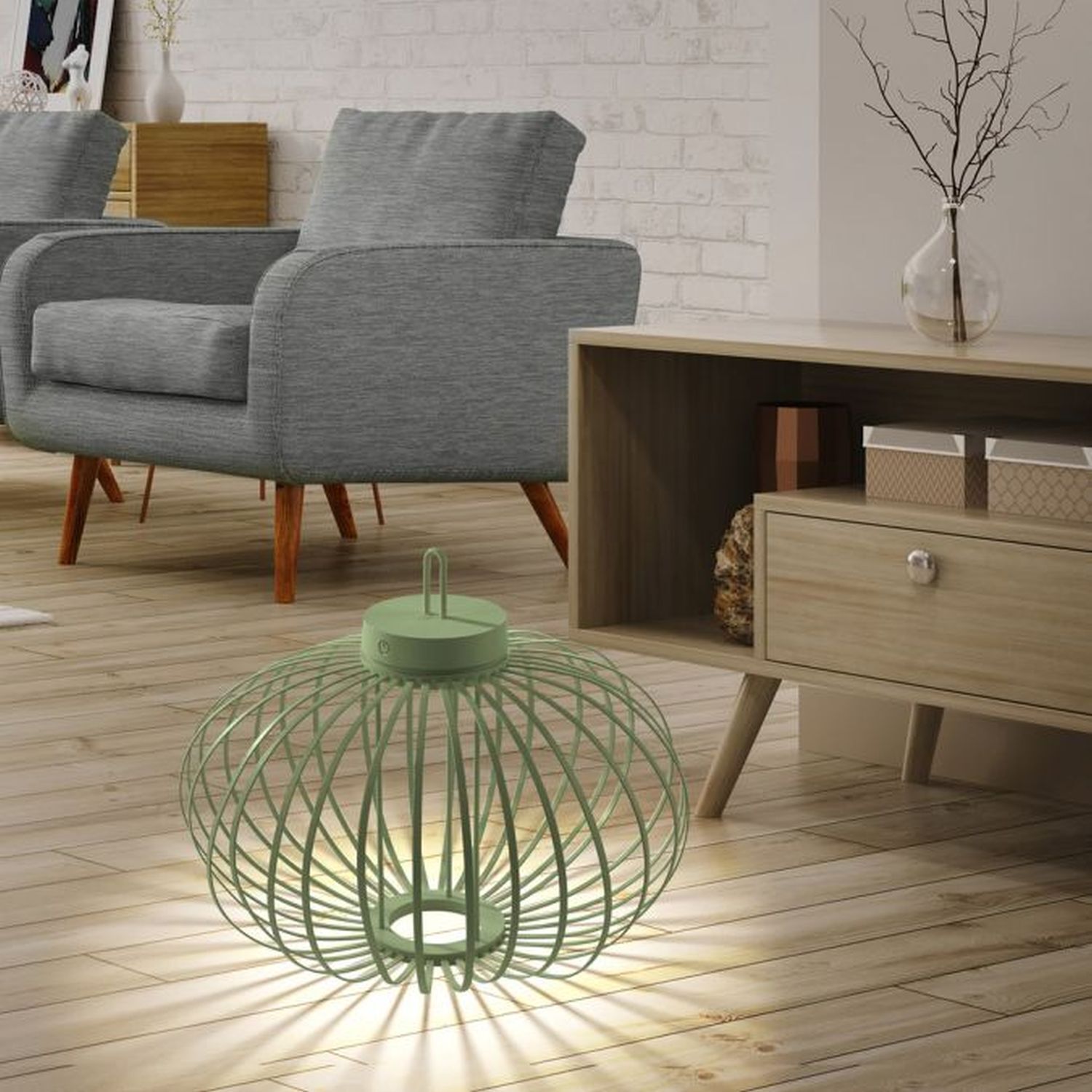 LED Akku Tischlampe IP44 Grün dimmbar Touch 2 W 37 cm Kaffeetisch, Mobiliar, Tabelle, Lampe, Fußboden