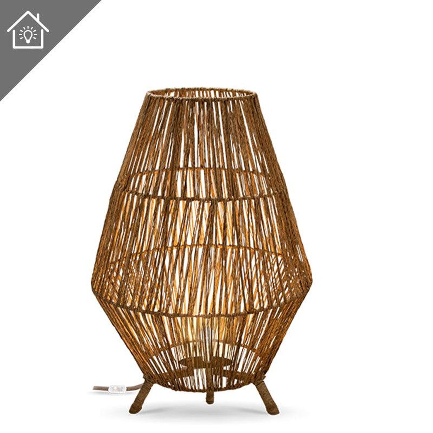 Tischleuchte Rattan H: 72 cm E27 groß Dreibein Boho Lampe, Lampenschirm, Tischlampe