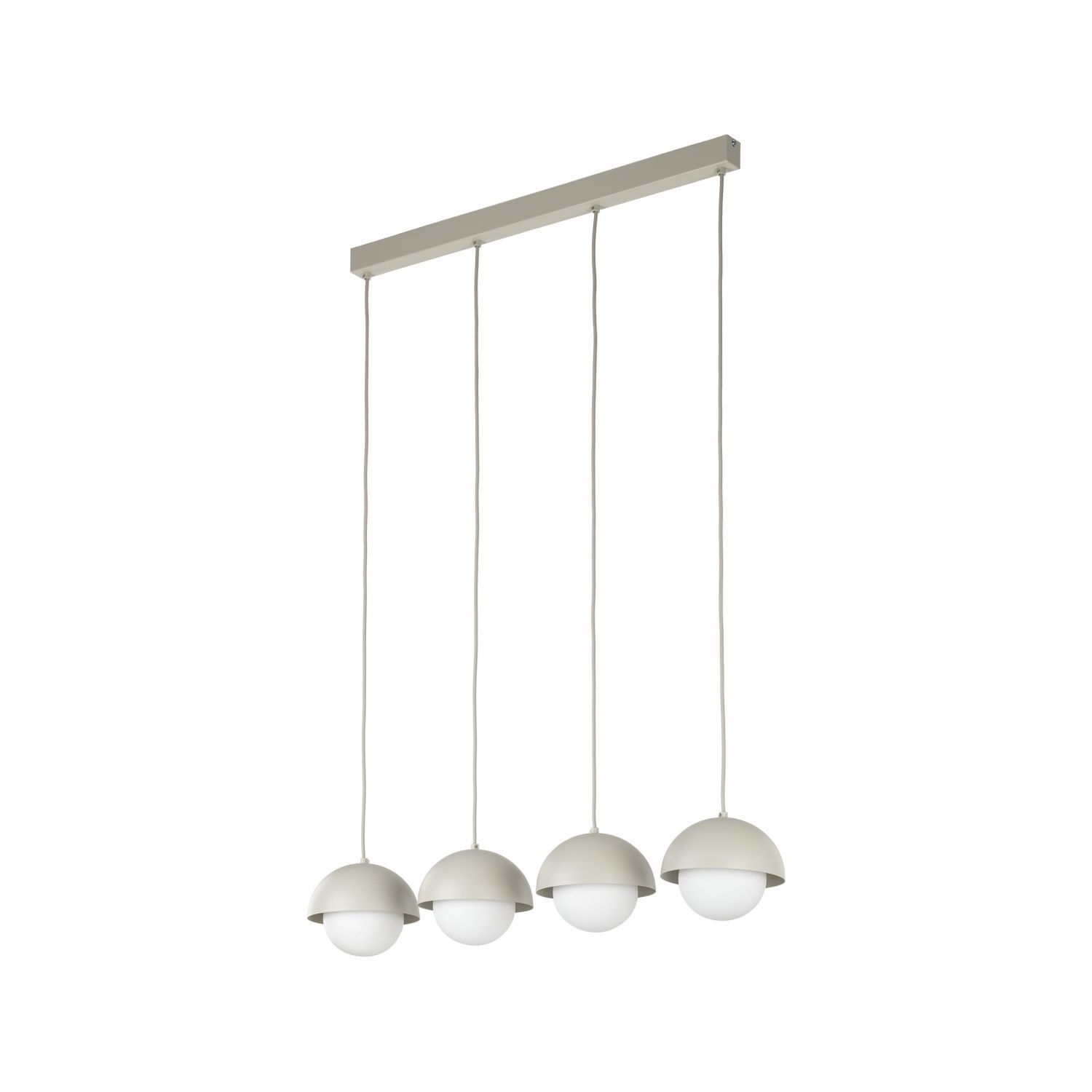 Suspension allongée 80cm beige blanc 4-flamme G9 verre métal