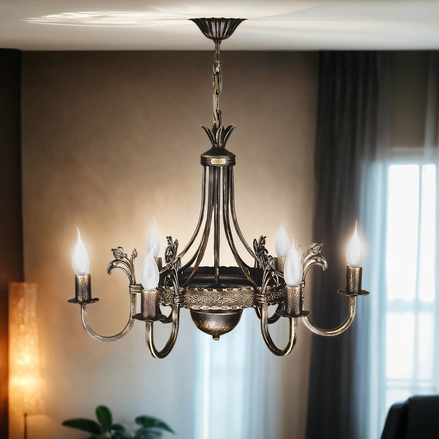 Rustikaler Lüster BELRAD Shabby Braun Ø62cm Lampe Leuchter, Lampe