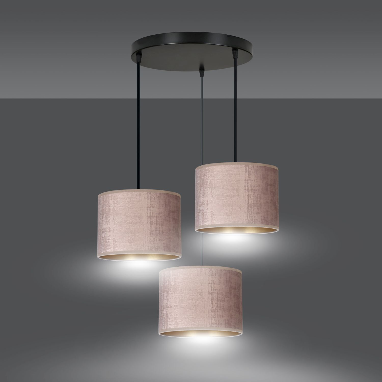 Hängeleuchte Stoff Metall Schwarz Rosa Gold 3-flammig E27 Lampe, Kronleuchter, Klebeband, Deckenleuchte