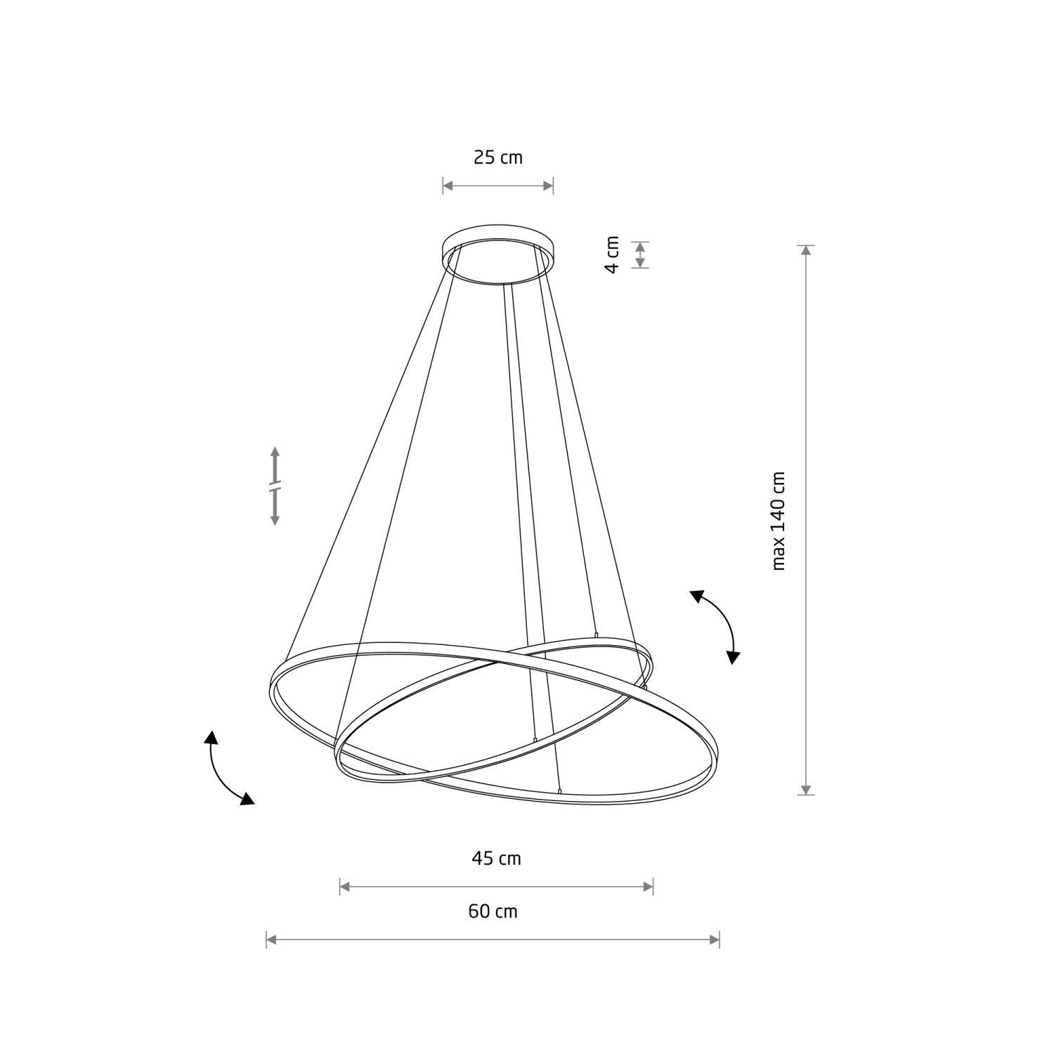 LED Hängeleuchte rund 2 Ringe Ø 60 cm + Ø 45 cm Schwarz 3000 K