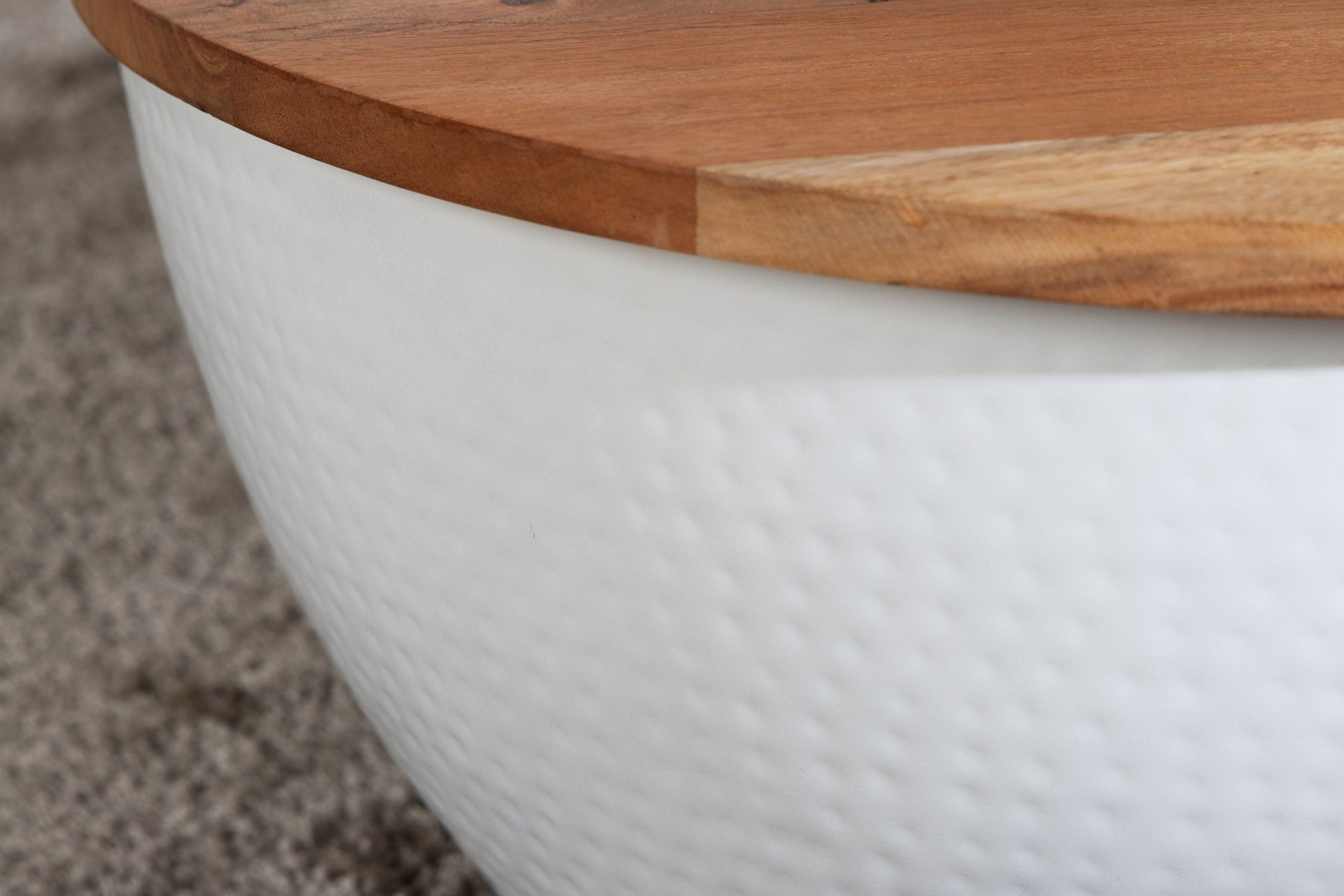 Table basse en bois d'acacia métal naturel blanc 60x60 cm artisanale