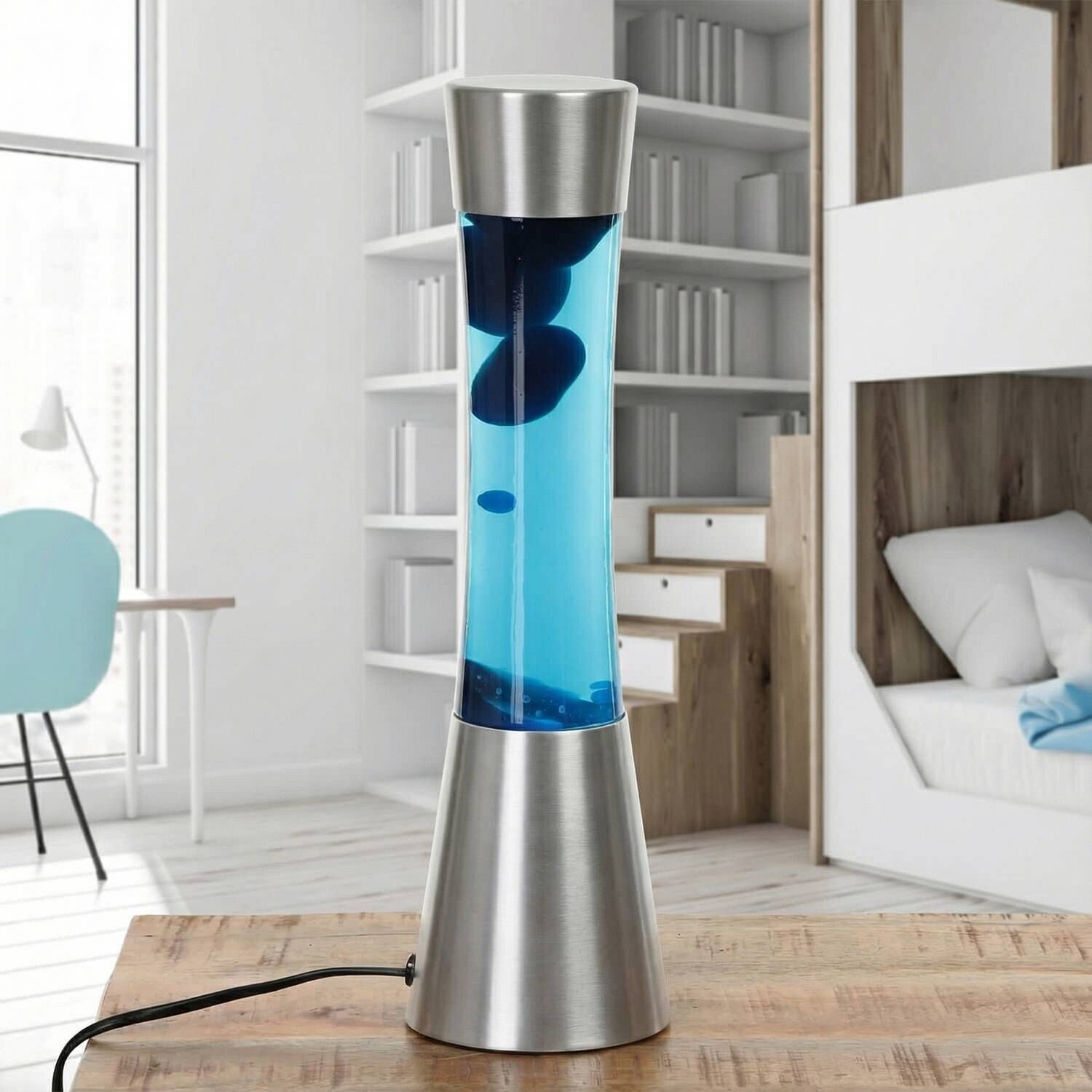 lavalampe-lava-lamp-ringo-silber-chrome-2 Luftbefeuchter, Hydrator, Glasvase, Türkis-Blue, Standgerät
