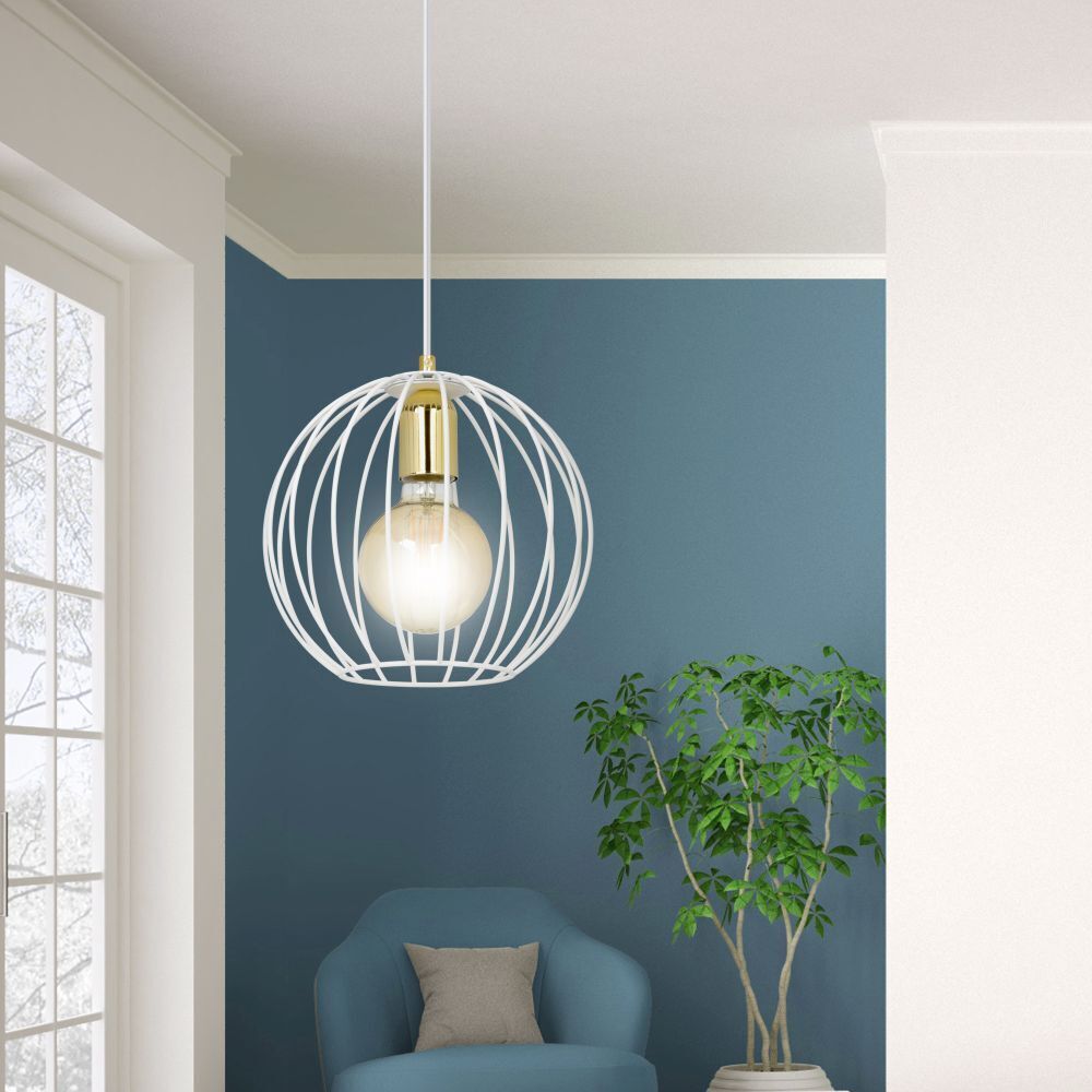 Lampe à suspendre Blanc rond Ø23cm E27 réglable Rétro