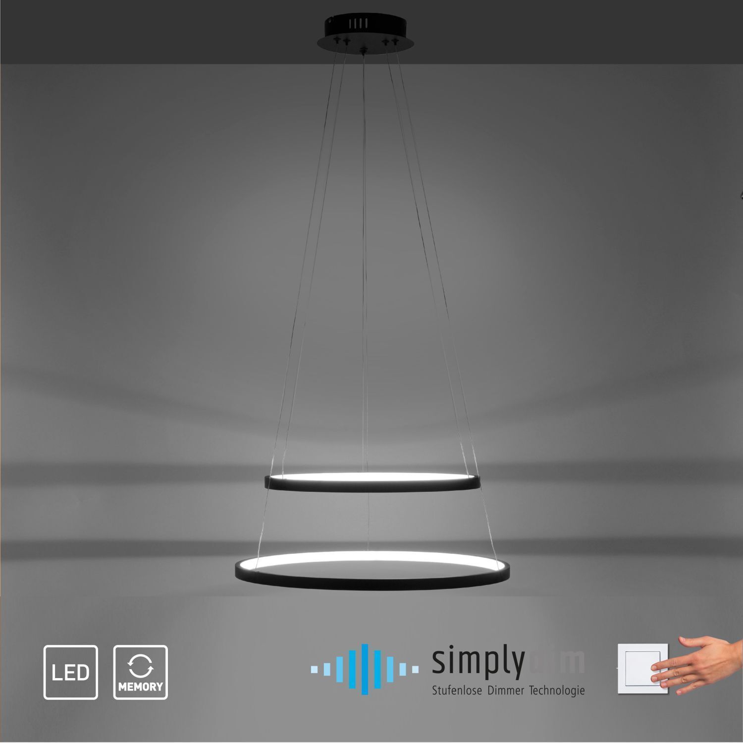 LED Pendelleuchte Ringe Anthrazit Metall Ø50 cm 3000 K Lampe, Kronleuchter, Deckenleuchte