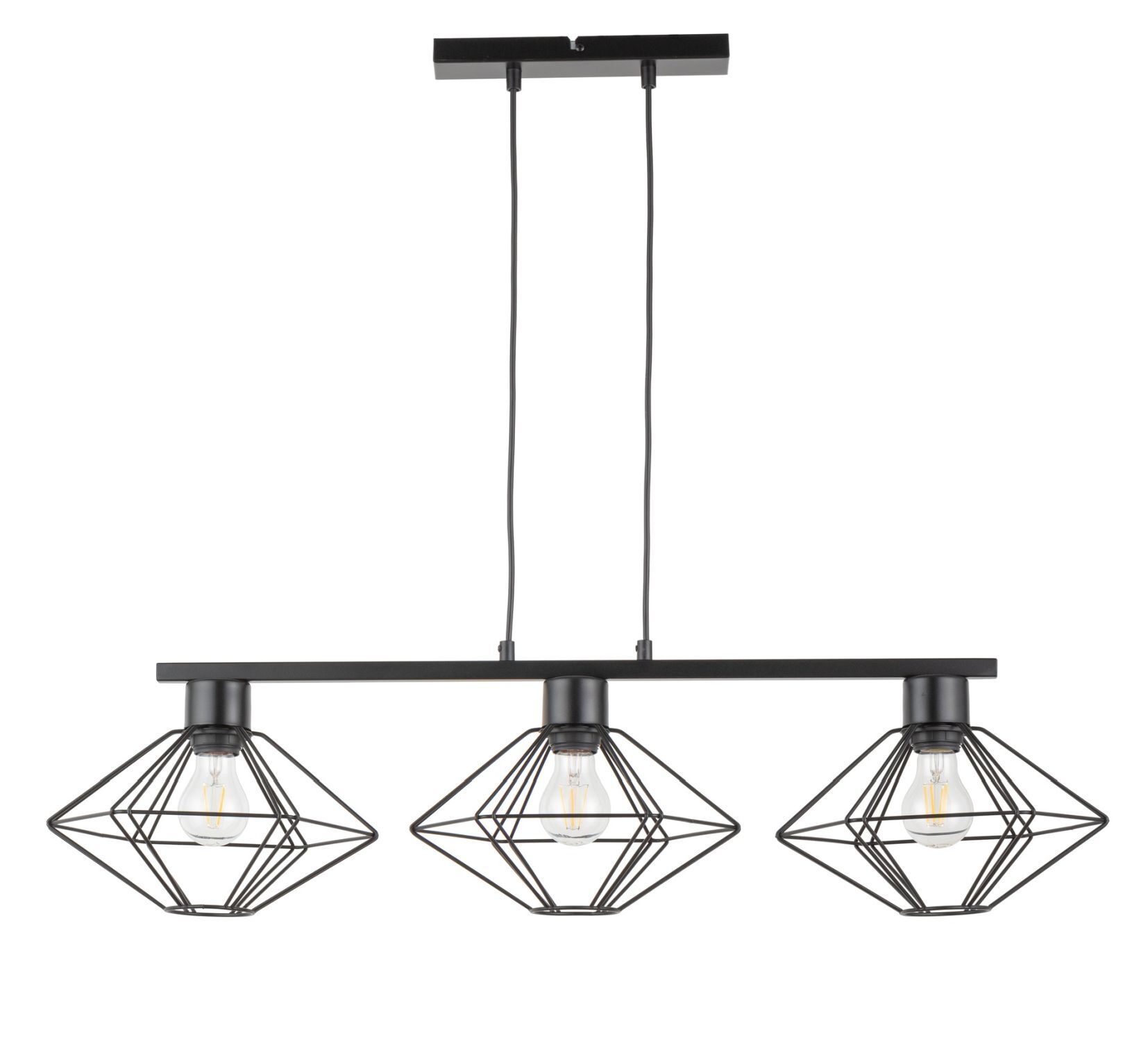 Suspension noire 3 flammes fil L:87 cm métal