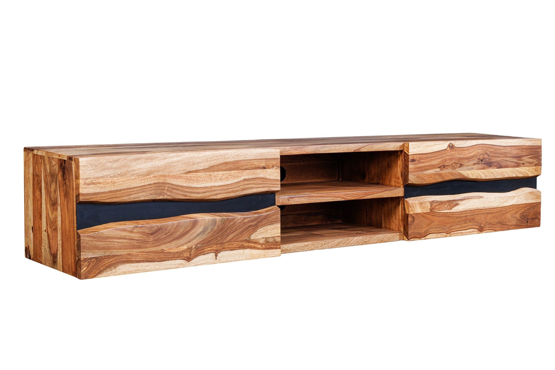 Meuble TV suspendu bois de sheesham métal 160 cm bord d'arbre