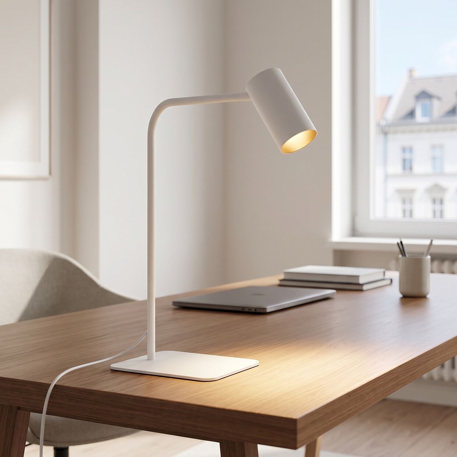 tischlampe, arbeitslampe, LED, weiß, studie