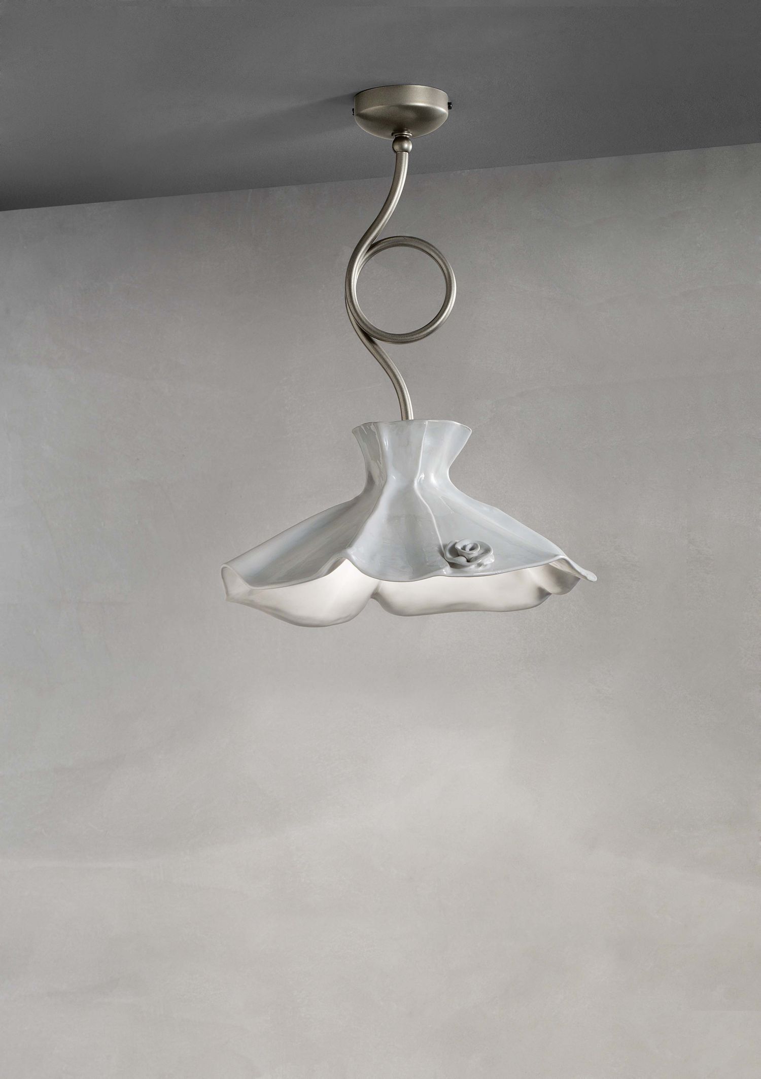 Lampe de plafond céramique métal E27 en argent blanc campagne