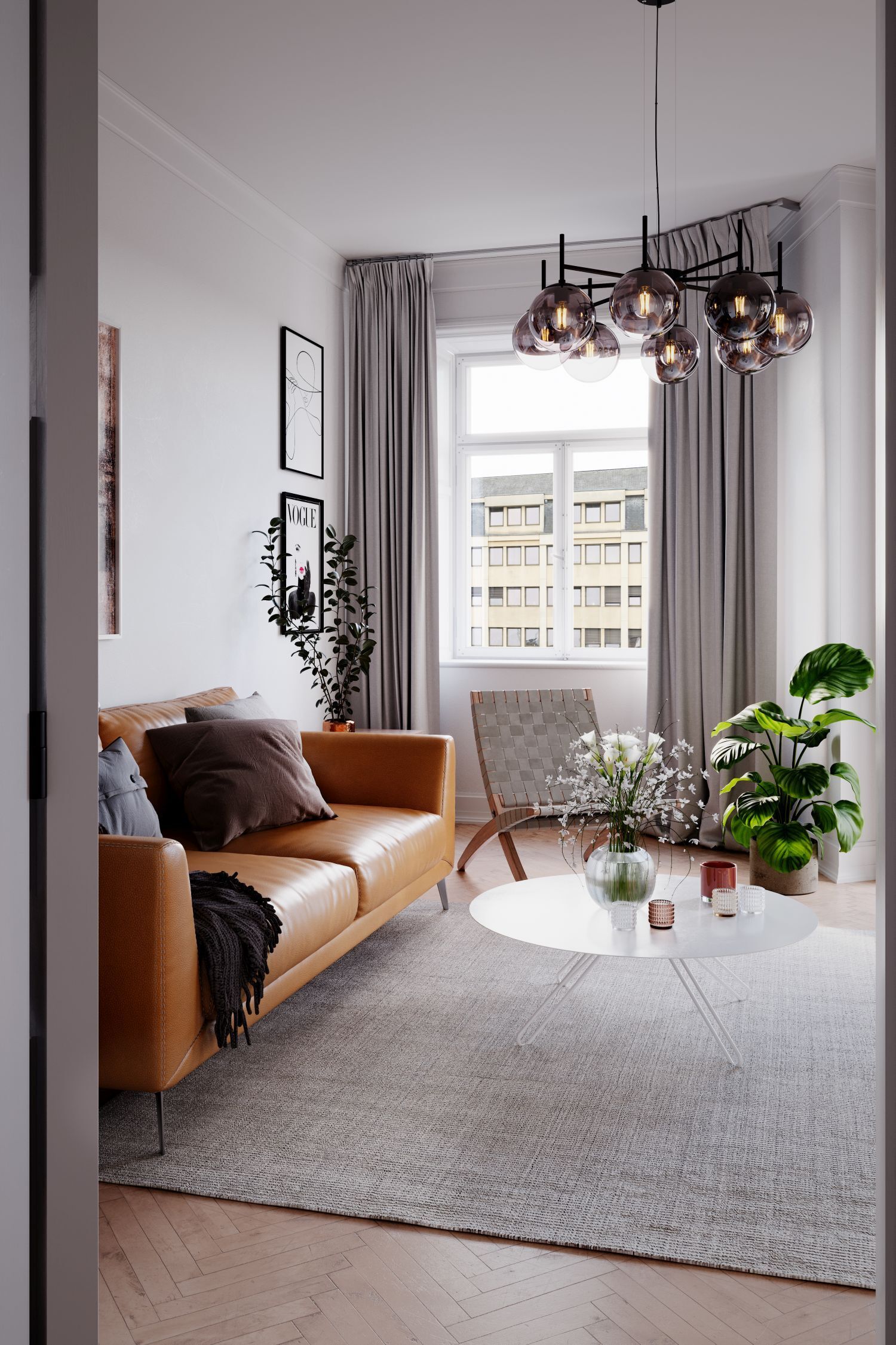 wohnzimmer, sofa, lampe, pflanze, teewert