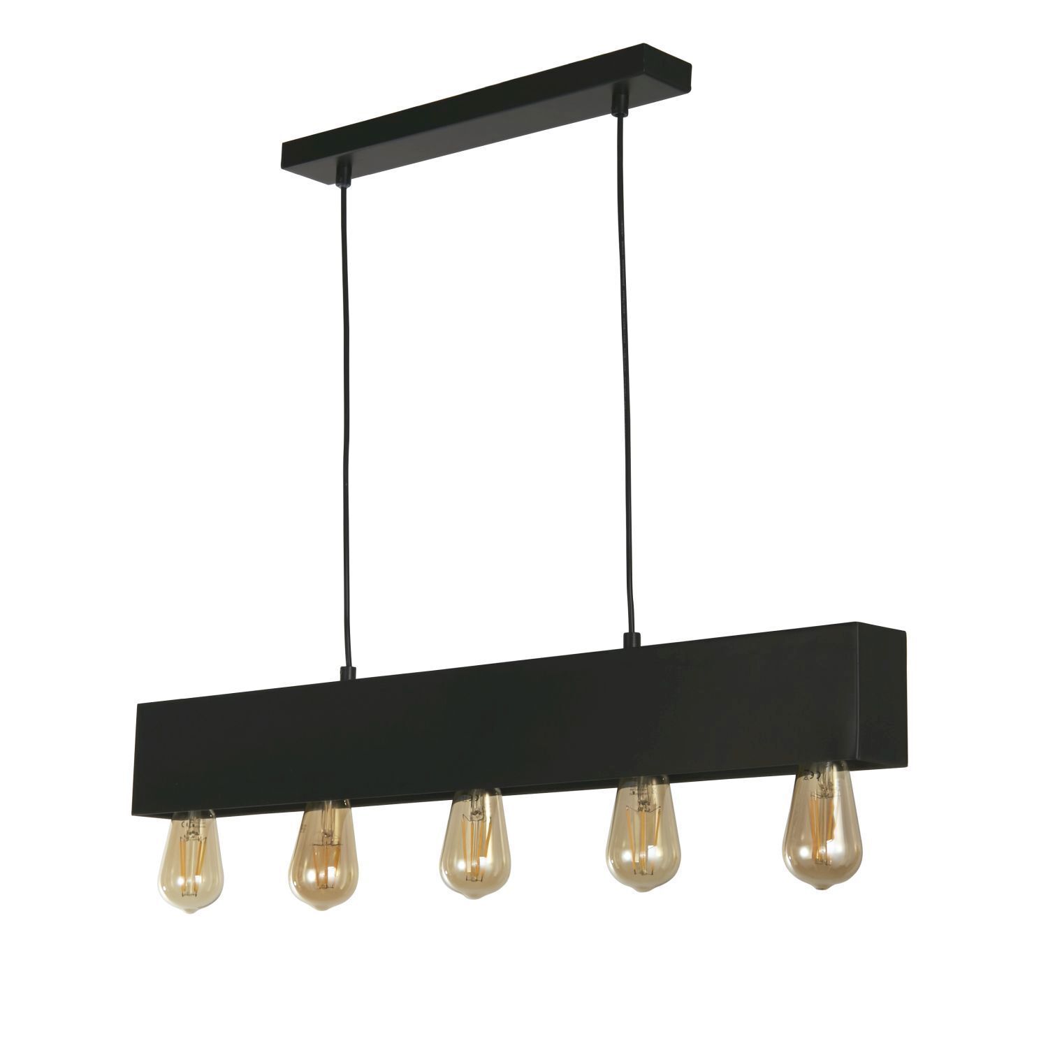 Schwarze Pendelleuchte Metall 5-flmg E27 80 cm länglich